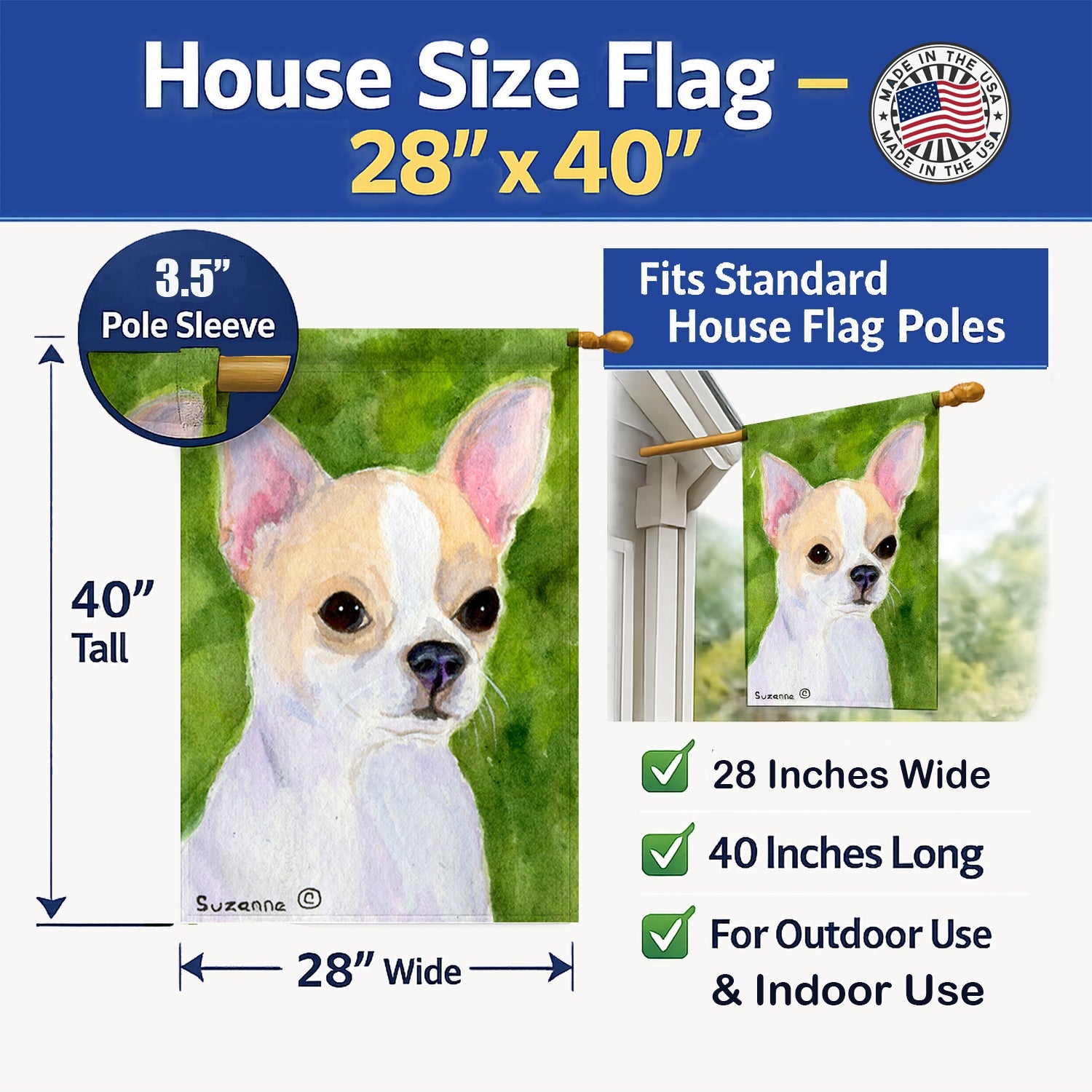 Chihuahua House Flag 28x40 Porch Sleeve Pole Decorative Outside Yard Banner Artwork Wall Hanging, Polyester