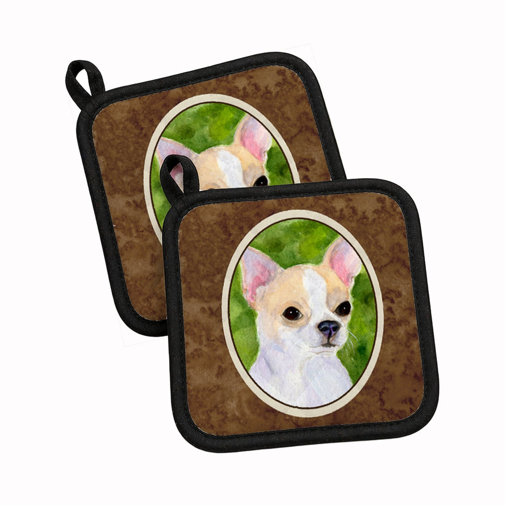 Chihuahua Pot Holder Set of 2 Heat Resistant Quilted Hot Pads 7.5 x 7.5 Inch, Insulated Kitchen Trivets for Cooking & Baking
