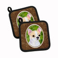 Chihuahua Pot Holder Set of 2 Heat Resistant Quilted Hot Pads 7.5 x 7.5 Inch, Insulated Kitchen Trivets for Cooking & Baking