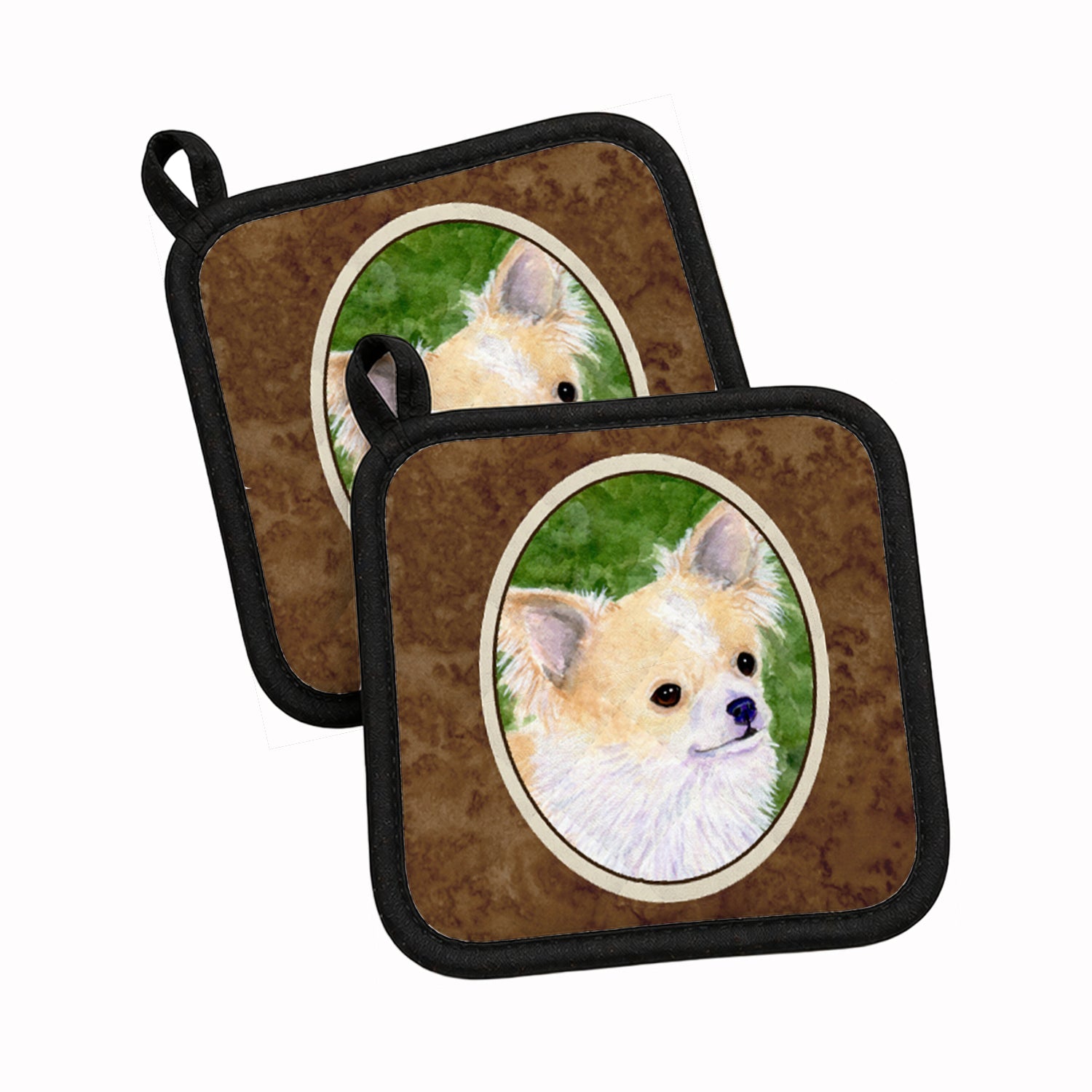 Chihuahua Pot Holder Set of 2 Heat Resistant Quilted Hot Pads 7.5 x 7.5 Inch, Insulated Kitchen Trivets for Cooking & Baking