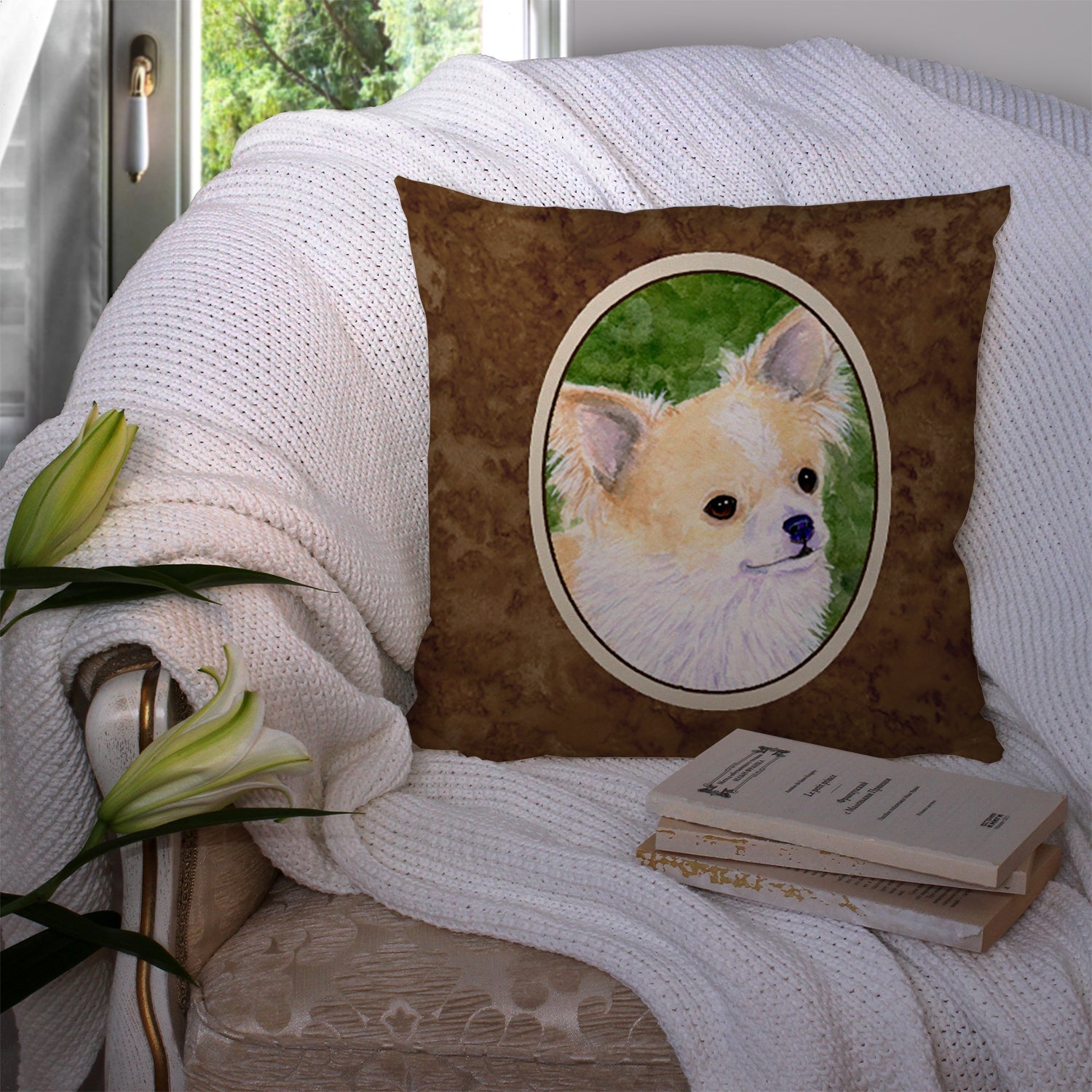 Chihuahua Decorative Throw Pillow 14x14 Indoor Outdoor Accent Cushion, Fabric Cover with Insert for Sofa, Bed, Porch & Living Room