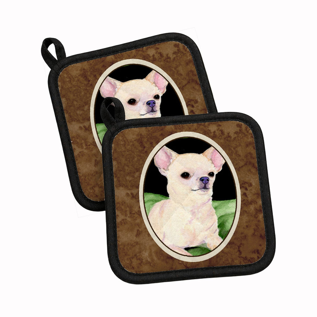 Chihuahua Pot Holder Set of 2 Heat Resistant Quilted Hot Pads 7.5 x 7.5 Inch, Insulated Kitchen Trivets for Cooking & Baking