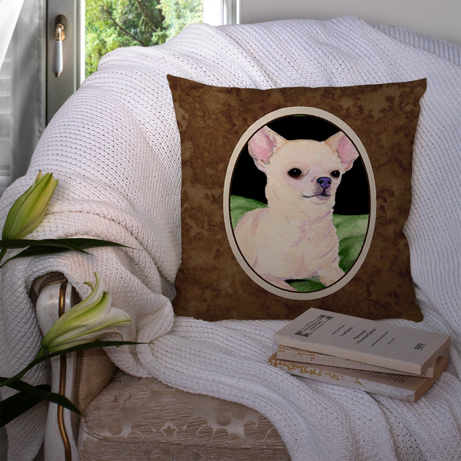 Chihuahua Decorative Throw Pillow 14x14 Indoor Outdoor Accent Cushion, Fabric Cover with Insert for Sofa, Bed, Porch & Living Room