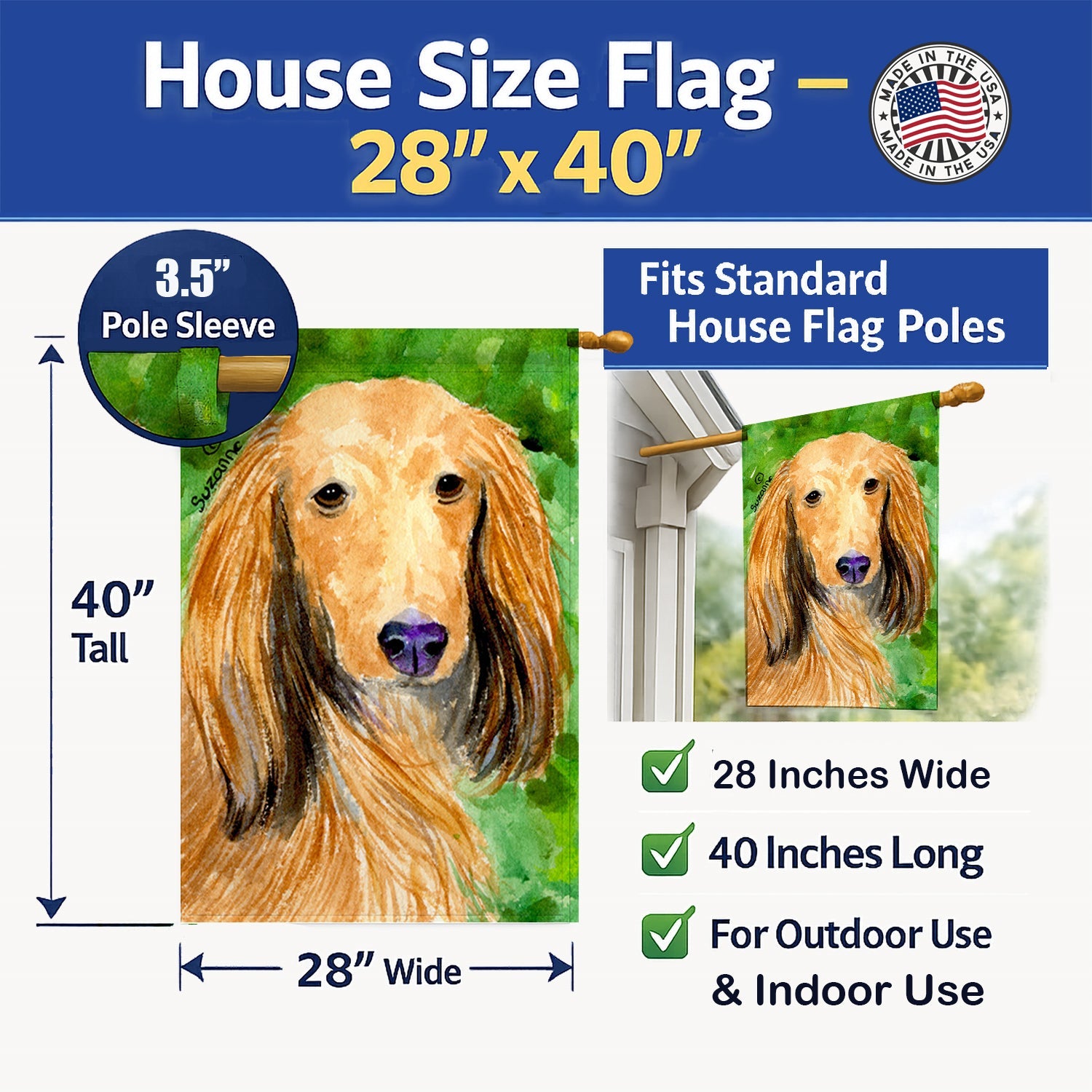 Dachshund House Flag 28x40 Porch Sleeve Pole Decorative Outside Yard Banner Artwork Wall Hanging, Polyester