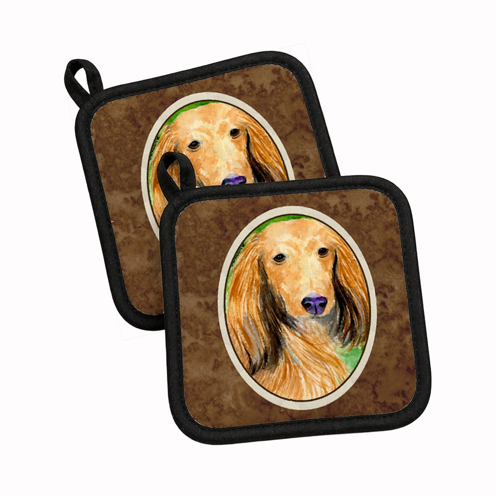 Dachshund Pot Holder Set of 2 Heat Resistant Quilted Hot Pads 7.5 x 7.5 Inch, Insulated Kitchen Trivets for Cooking & Baking