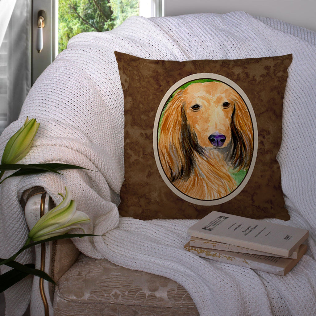 Dachshund Decorative Throw Pillow 14x14 Indoor Outdoor Accent Cushion, Fabric Cover with Insert for Sofa, Bed, Porch & Living Room