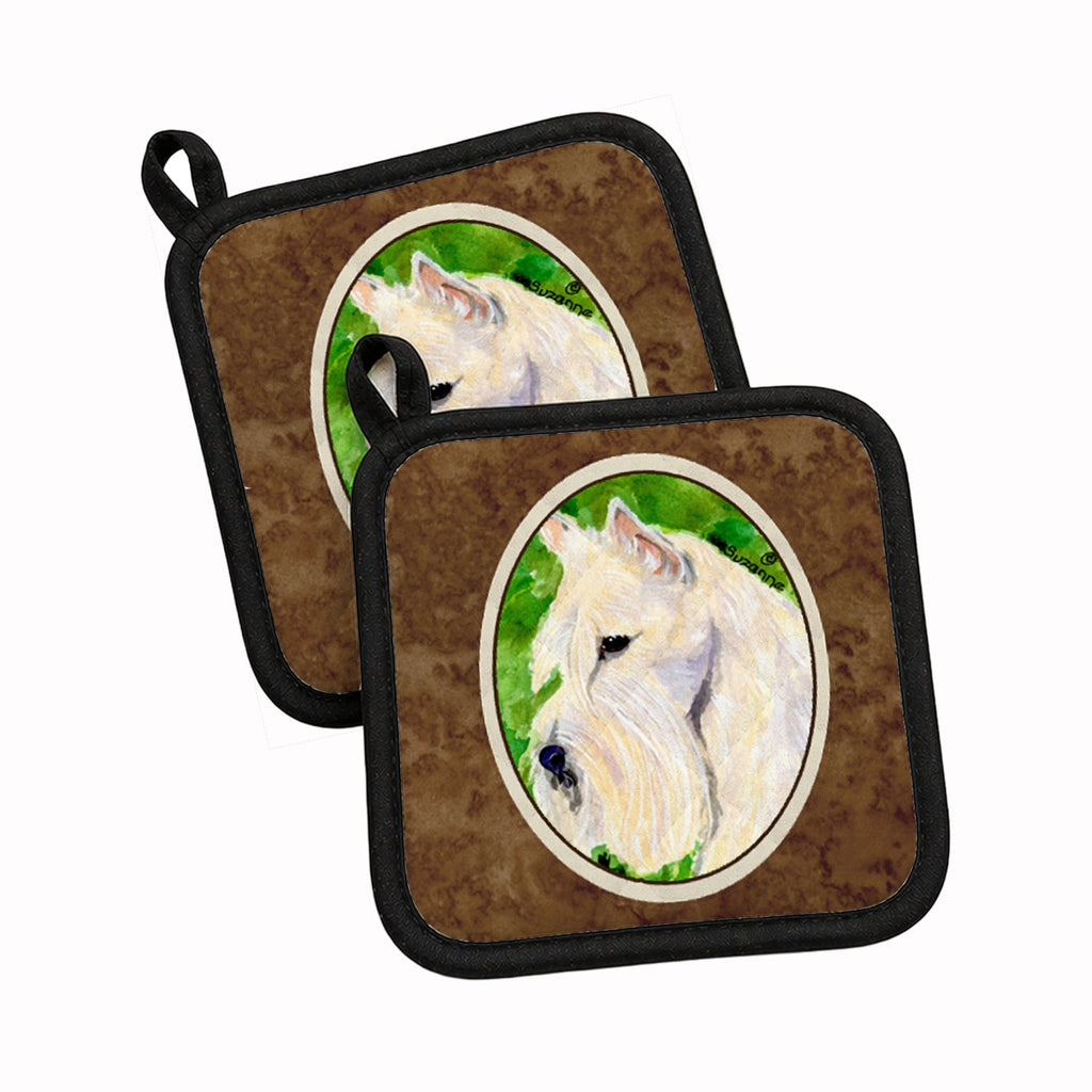 Scottish Terrier Pot Holder Set of 2 Heat Resistant Quilted Hot Pads 7.5 x 7.5 Inch, Insulated Kitchen Trivets for Cooking & Baking
