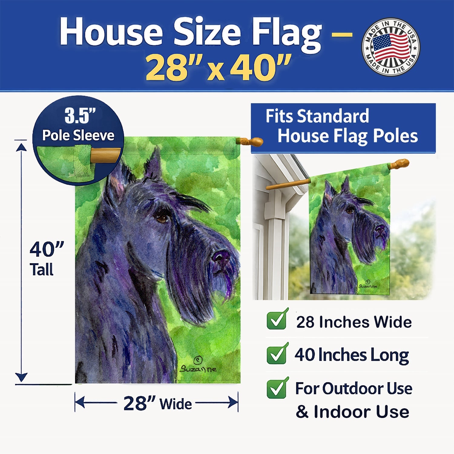 Scottish Terrier House Flag 28x40 Porch Sleeve Pole Decorative Outside Yard Banner Artwork Wall Hanging, Polyester