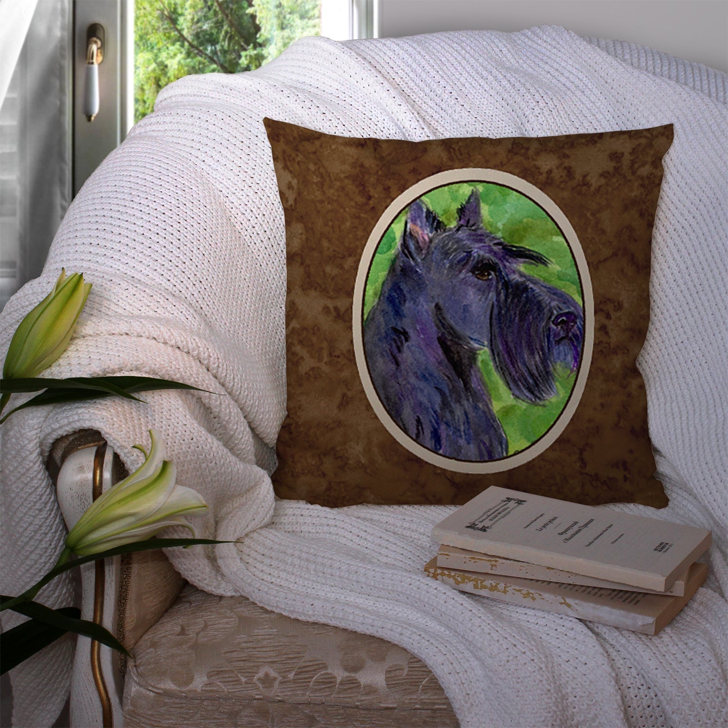 Scottish Terrier Decorative Throw Pillow 14x14 Indoor Outdoor Accent Cushion, Fabric Cover with Insert for Sofa, Bed, Porch & Living Room
