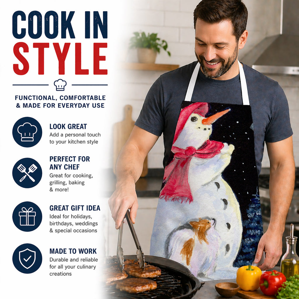 Snowman with Papillon Apron Cooking Kitchen Server Baking Crafts Gardening for Adult Women Men, Unisex, Large, Multicolor
