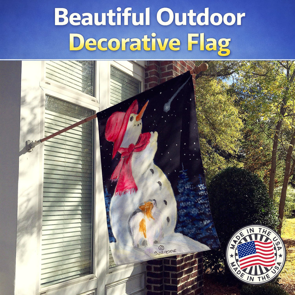 Snowman with Papillon House Flag 28x40 Porch Sleeve Pole Decorative Outside Yard Banner Artwork Wall Hanging, Polyester
