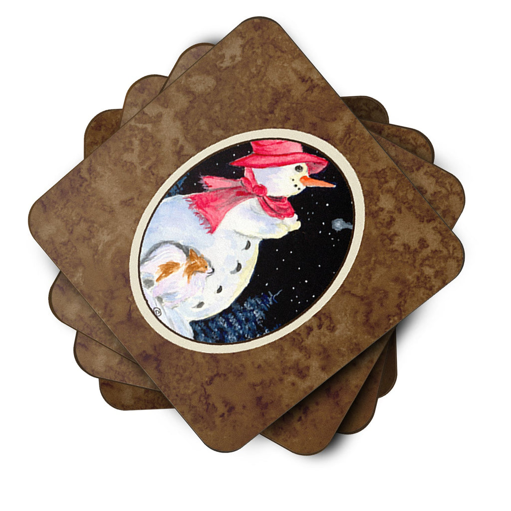 Snowman with Papillon Foam Coasters Set of 4 Cup Coasters for Indoor Outdoor, Tabletop Protection, Anti Slip, Mouse pad Material