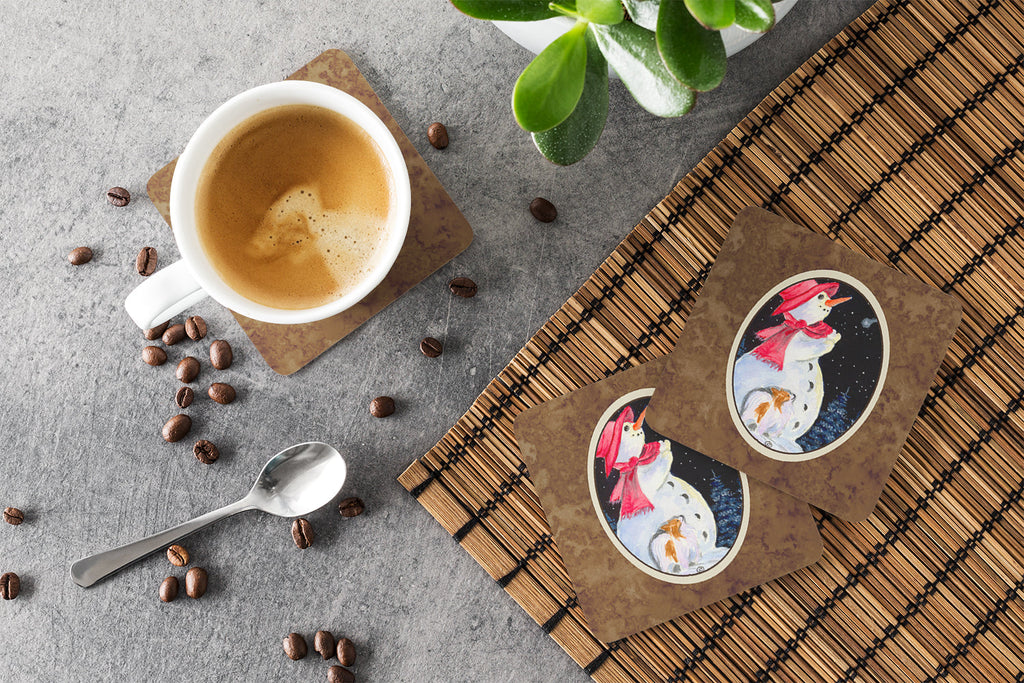 Snowman with Papillon Foam Coasters Set of 4 Cup Coasters for Indoor Outdoor, Tabletop Protection, Anti Slip, Mouse pad Material