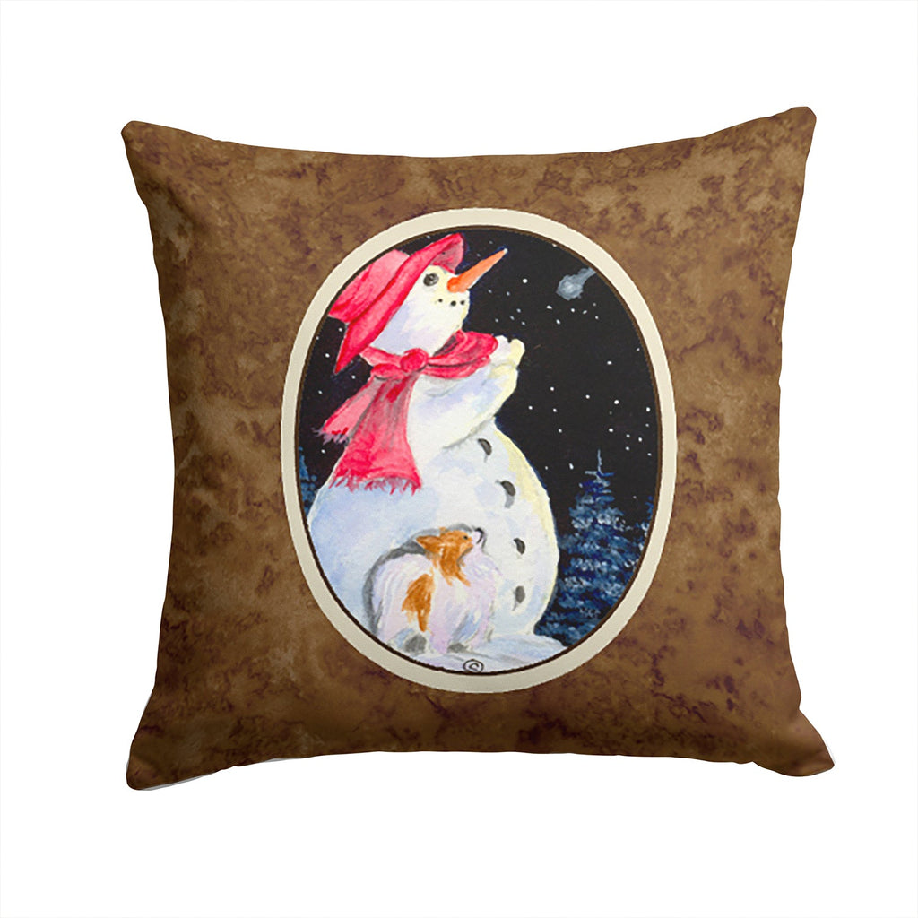 Snowman with Papillon Decorative Throw Pillow 14x14 Indoor Outdoor Accent Cushion, Fabric Cover with Insert for Sofa, Bed, Porch & Living Room