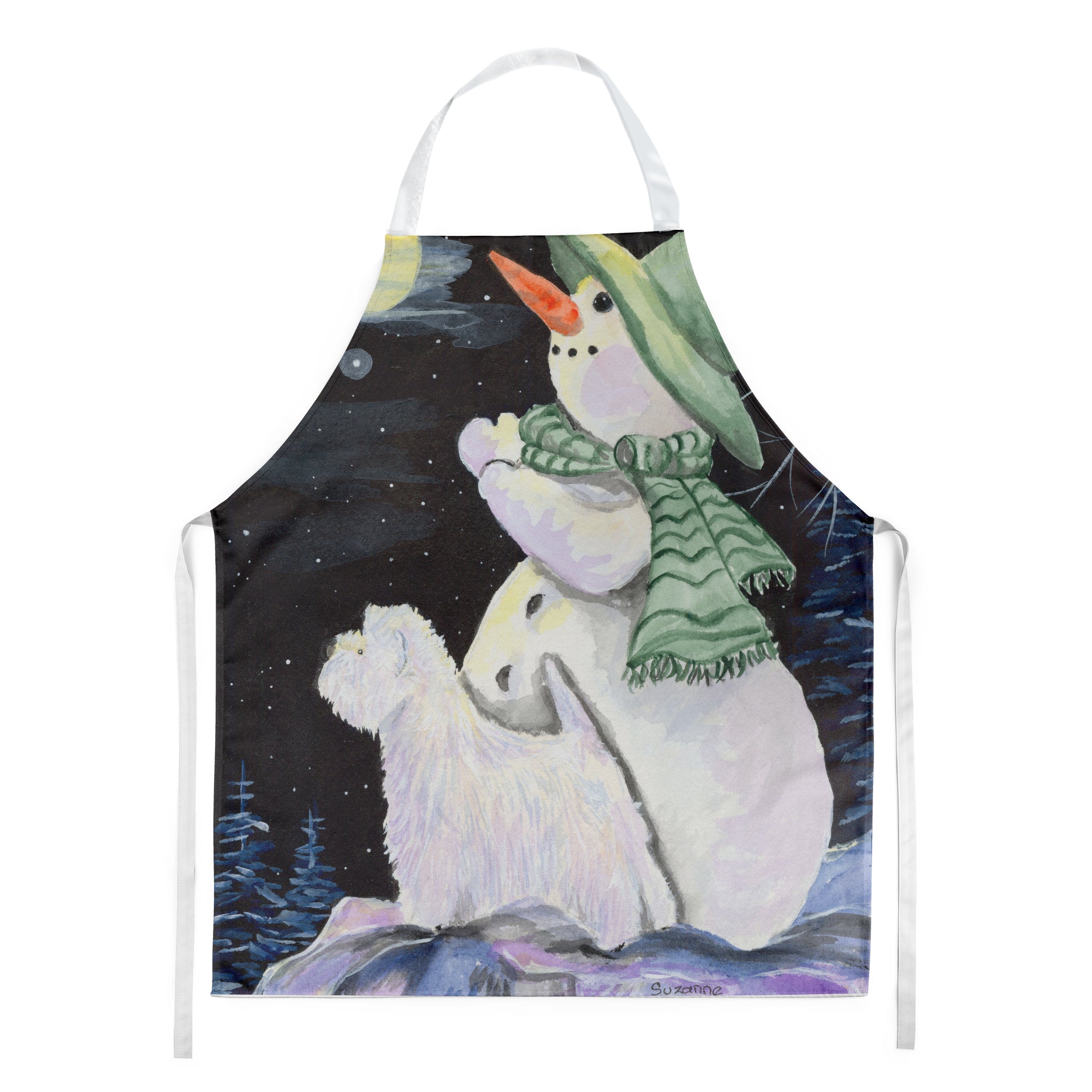Snowman with Westie Apron Cooking Kitchen Server Baking Crafts Gardening for Adult Women Men, Unisex, Large, Multicolor