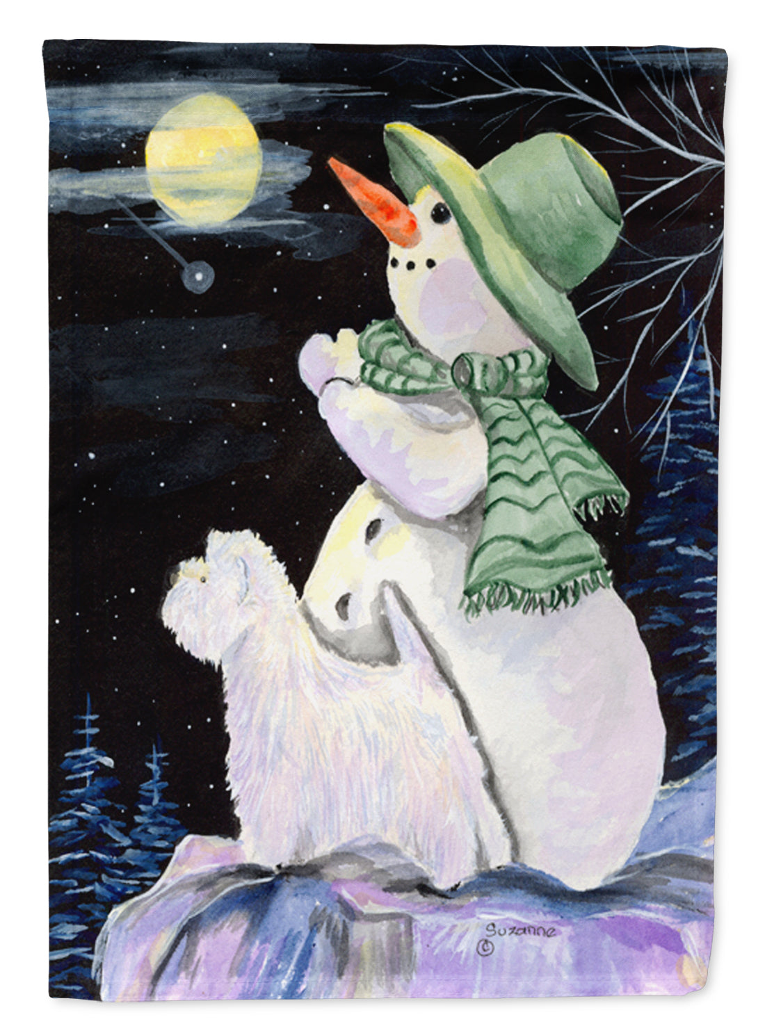 Snowman with Westie House Flag 28x40 Porch Sleeve Pole Decorative Outside Yard Banner Artwork Wall Hanging, Polyester