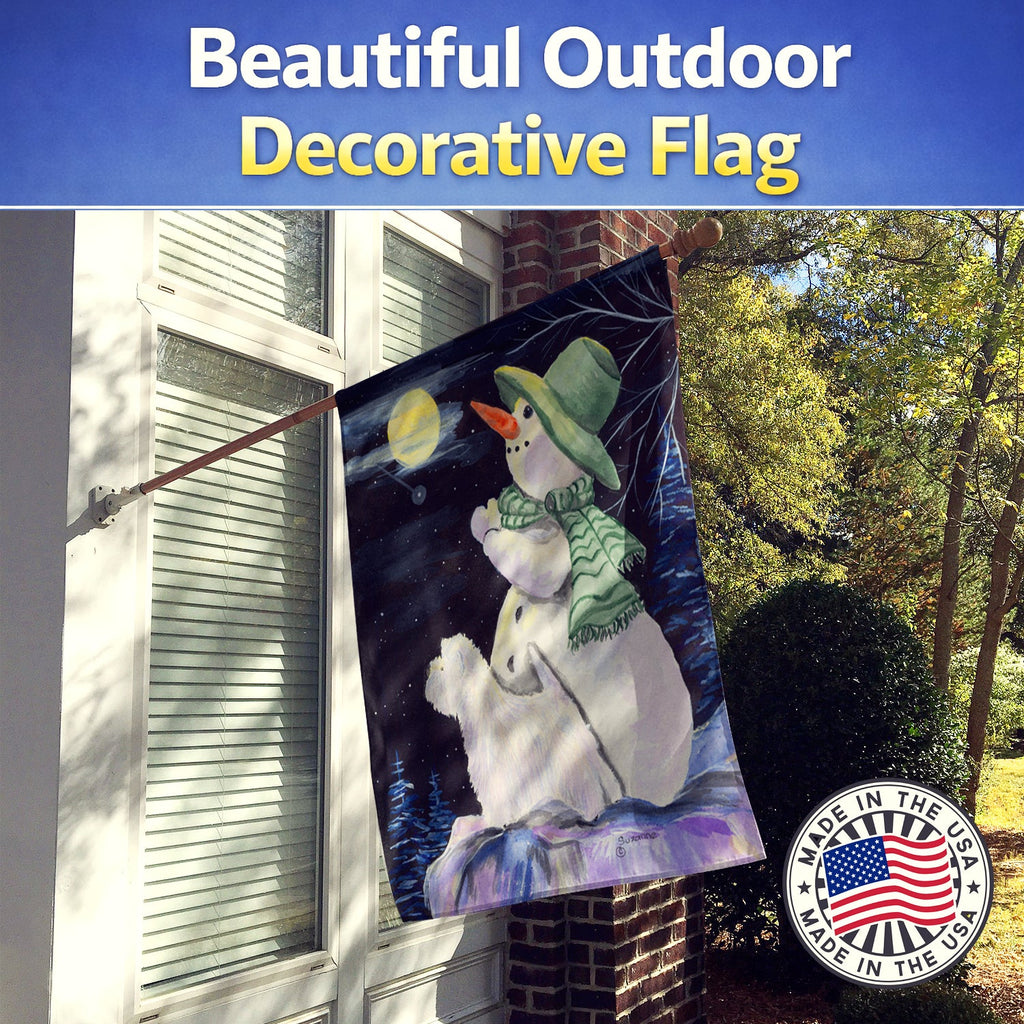 Snowman with Westie House Flag 28x40 Porch Sleeve Pole Decorative Outside Yard Banner Artwork Wall Hanging, Polyester