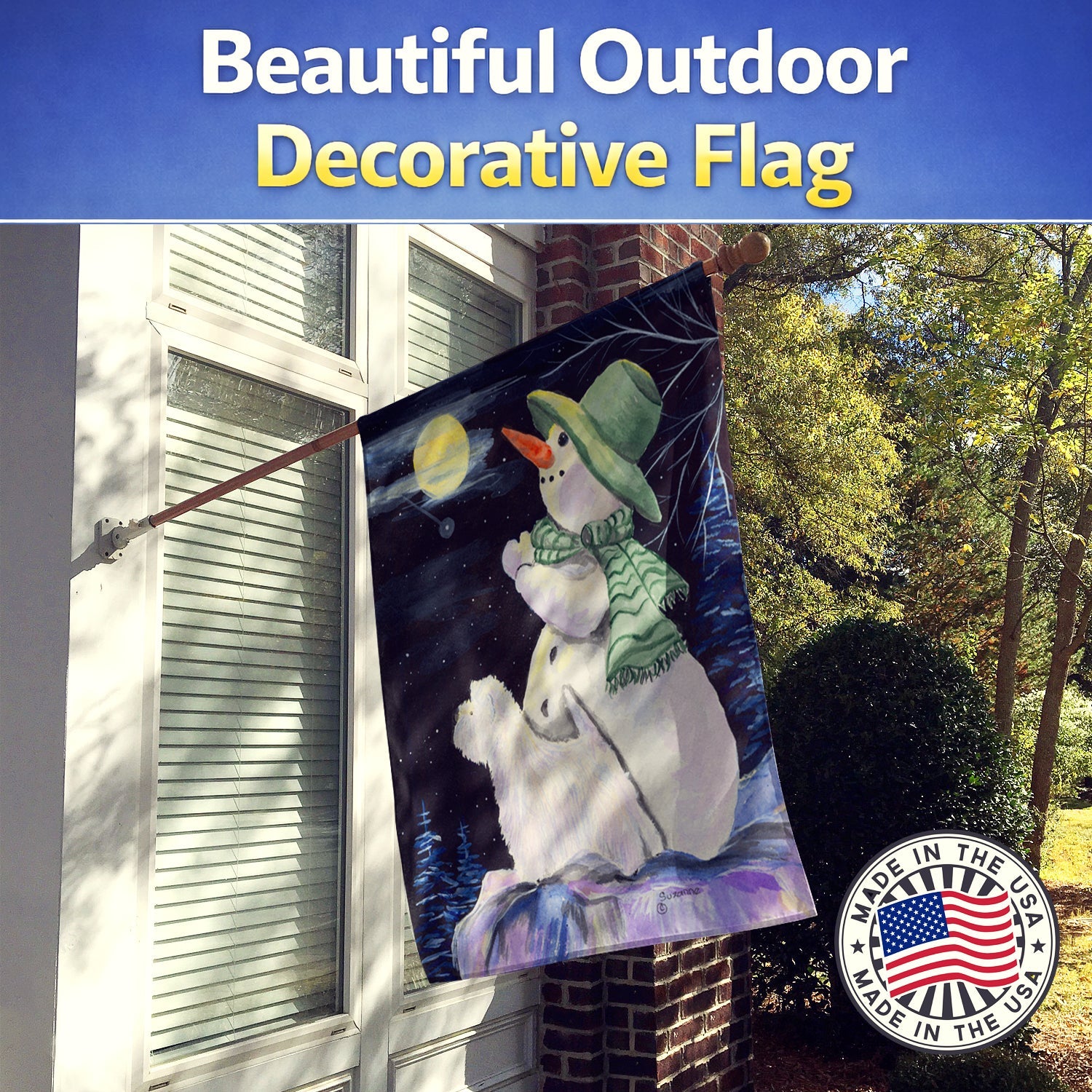 Snowman with Westie House Flag 28x40 Porch Sleeve Pole Decorative Outside Yard Banner Artwork Wall Hanging, Polyester
