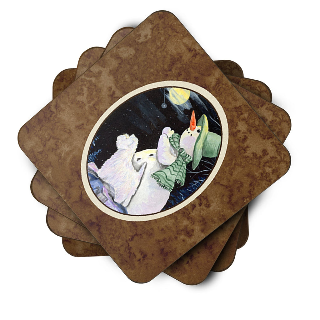 Snowman with Westie Foam Coasters Set of 4 Cup Coasters for Indoor Outdoor, Tabletop Protection, Anti Slip, Mouse pad Material