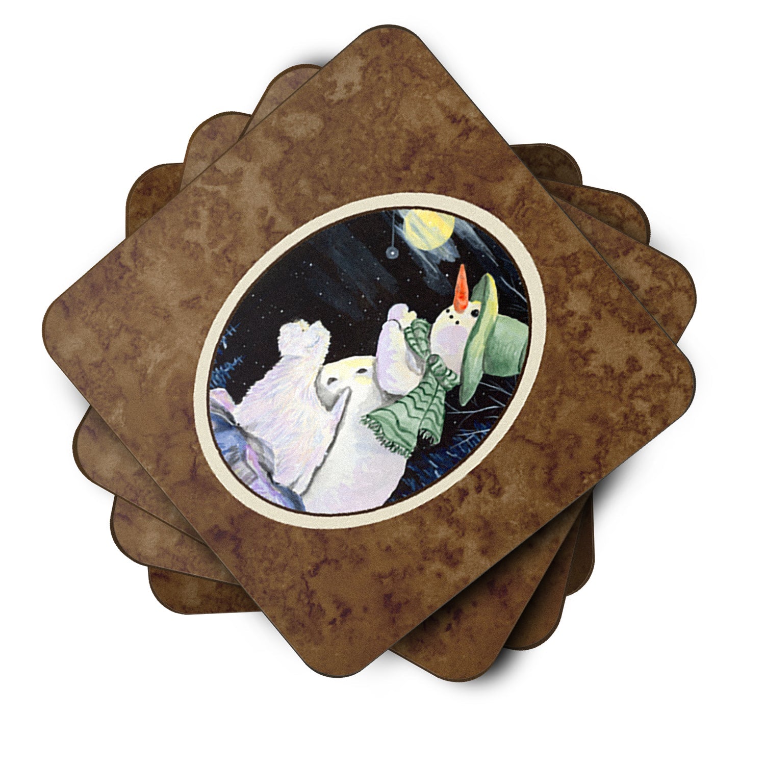 Snowman with Westie Foam Coasters Set of 4 Cup Coasters for Indoor Outdoor, Tabletop Protection, Anti Slip, Mouse pad Material
