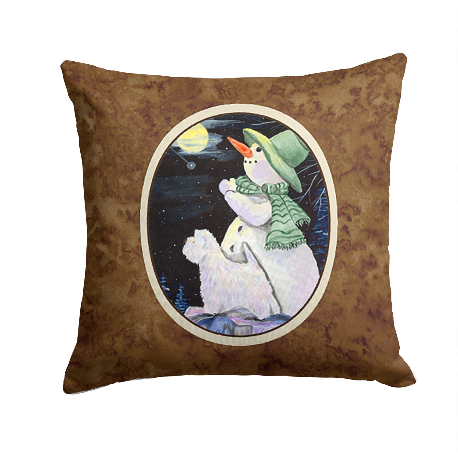 Snowman with Westie Decorative Throw Pillow 14x14 Indoor Outdoor Accent Cushion, Fabric Cover with Insert for Sofa, Bed, Porch & Living Room