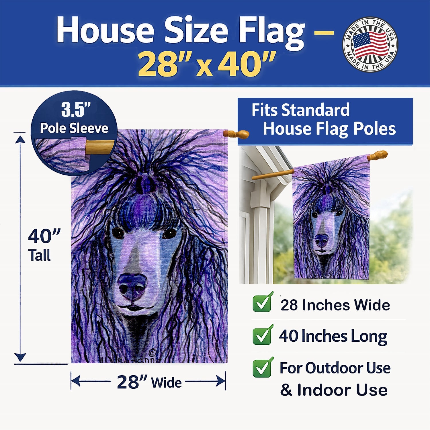Poodle House Flag 28x40 Porch Sleeve Pole Decorative Outside Yard Banner Artwork Wall Hanging, Polyester