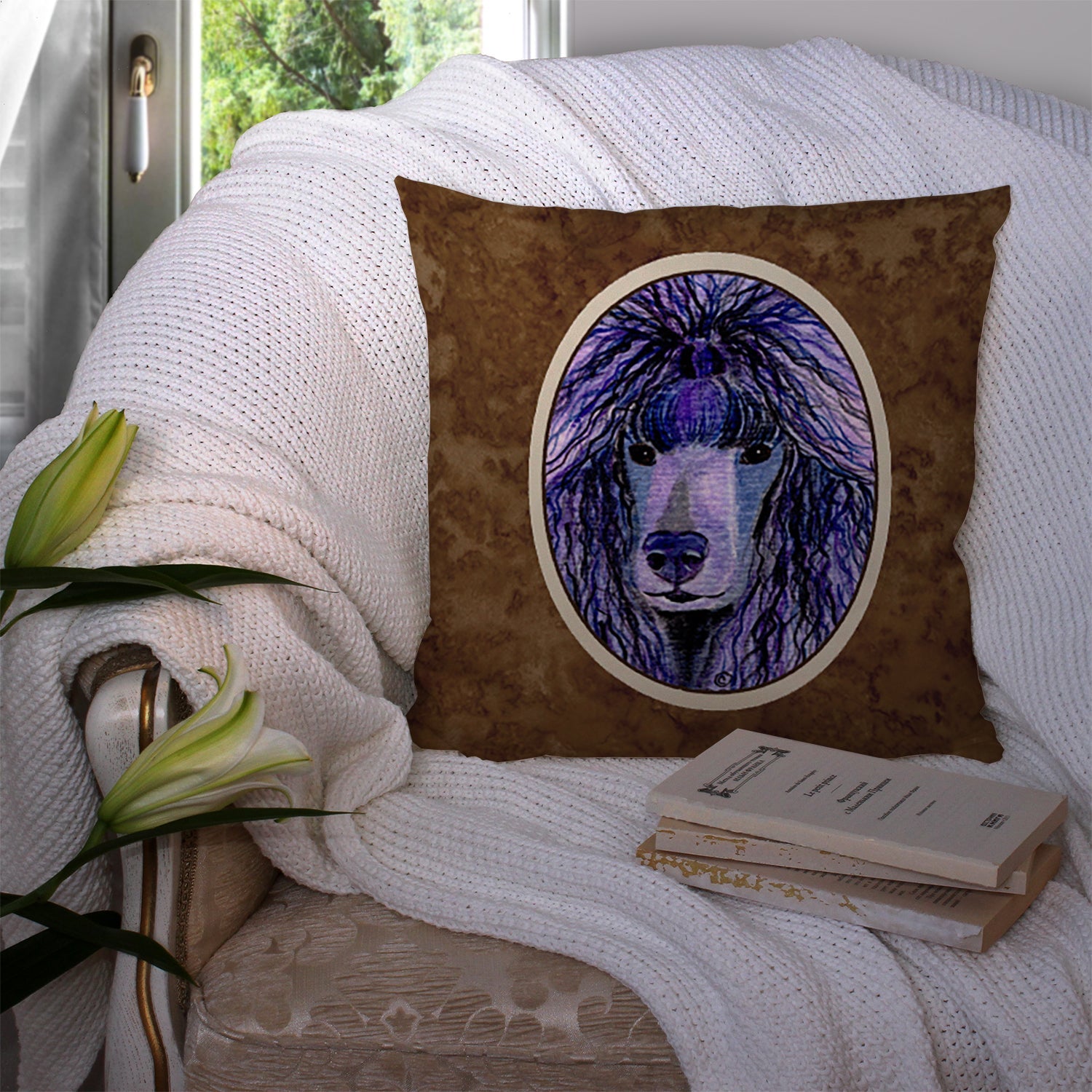 Poodle Decorative Throw Pillow 14x14 Indoor Outdoor Accent Cushion, Fabric Cover with Insert for Sofa, Bed, Porch & Living Room