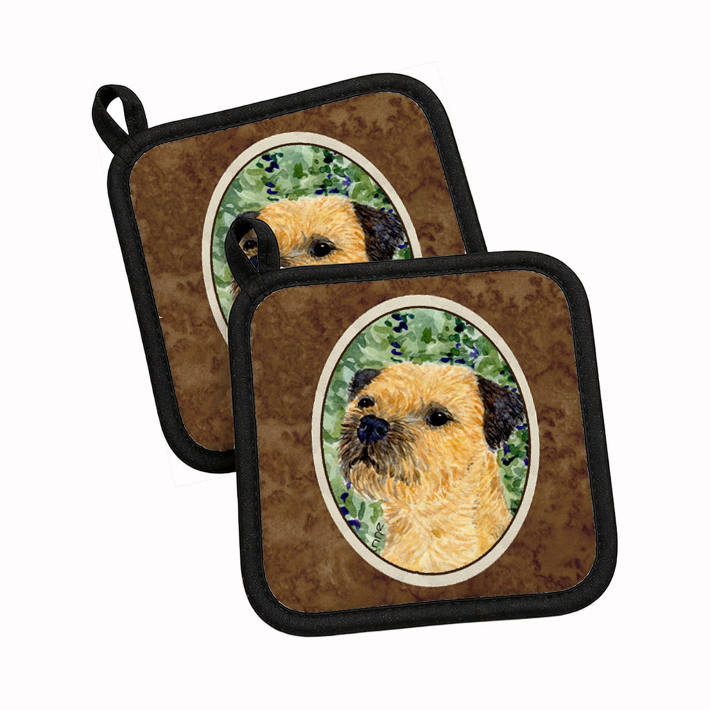Border Terrier Pot Holder Set of 2 Heat Resistant Quilted Hot Pads 7.5 x 7.5 Inch, Insulated Kitchen Trivets for Cooking & Baking