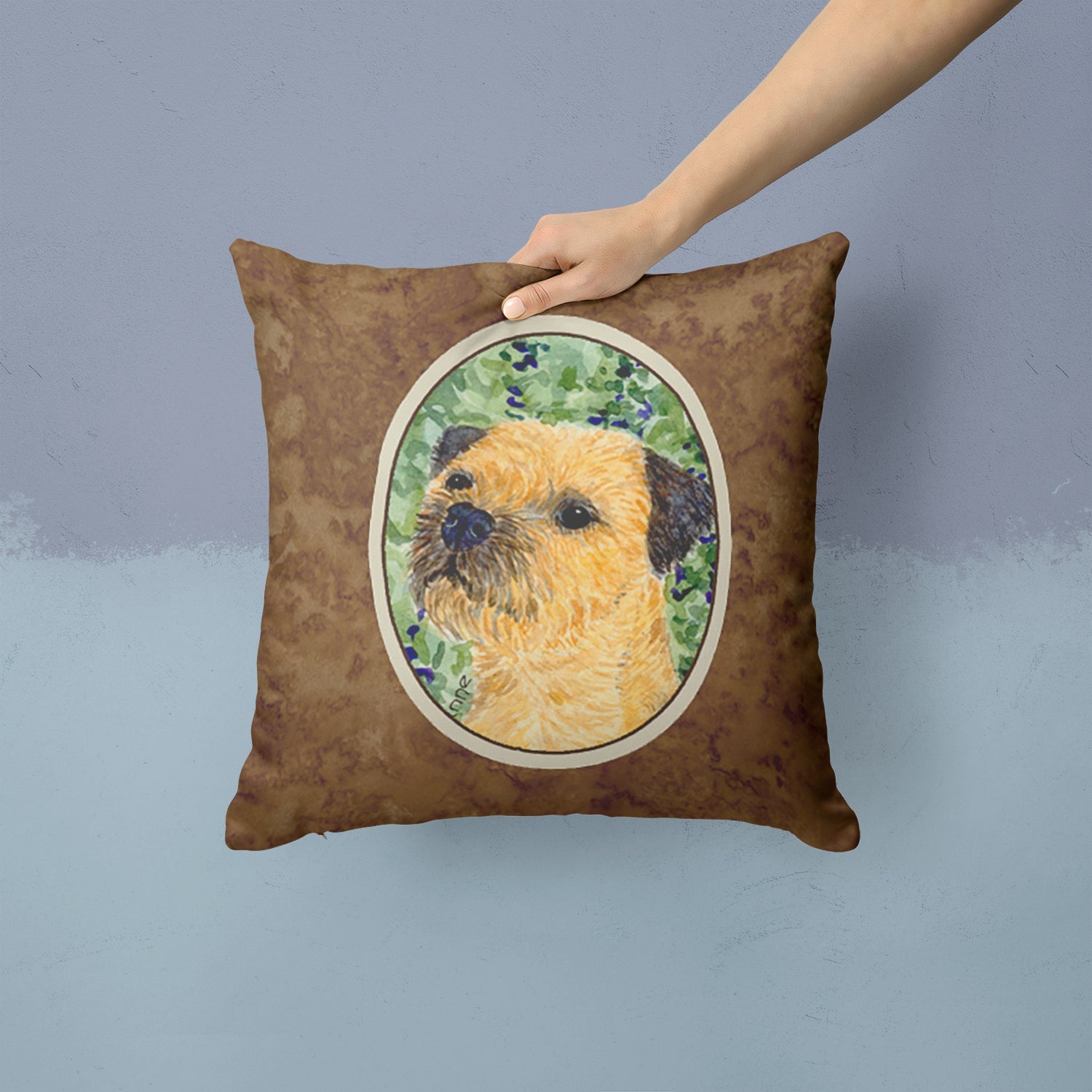 Border Terrier Decorative Throw Pillow 14x14 Indoor Outdoor Accent Cushion, Fabric Cover with Insert for Sofa, Bed, Porch & Living Room