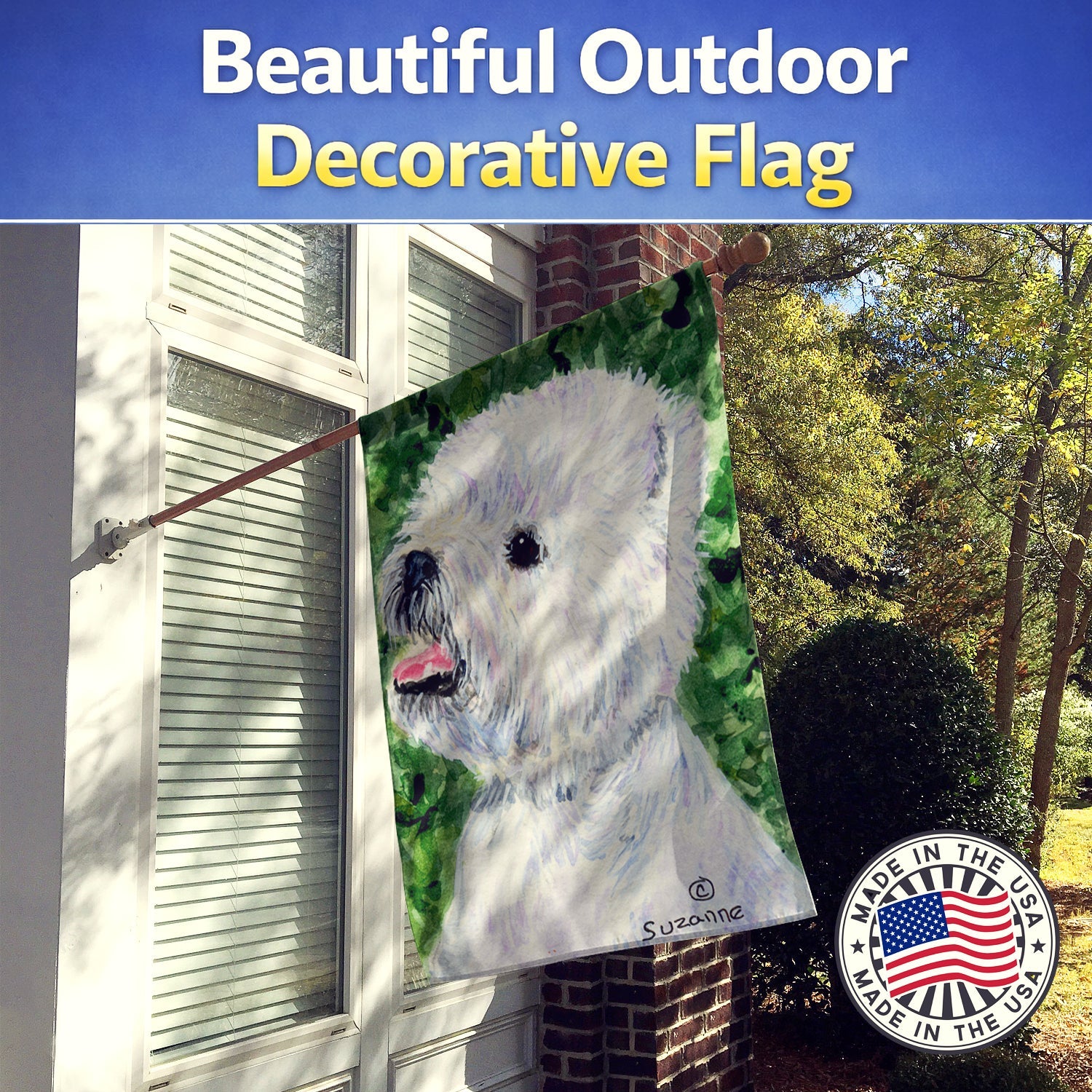 Westie House Flag 28x40 Porch Sleeve Pole Decorative Outside Yard Banner Artwork Wall Hanging, Polyester