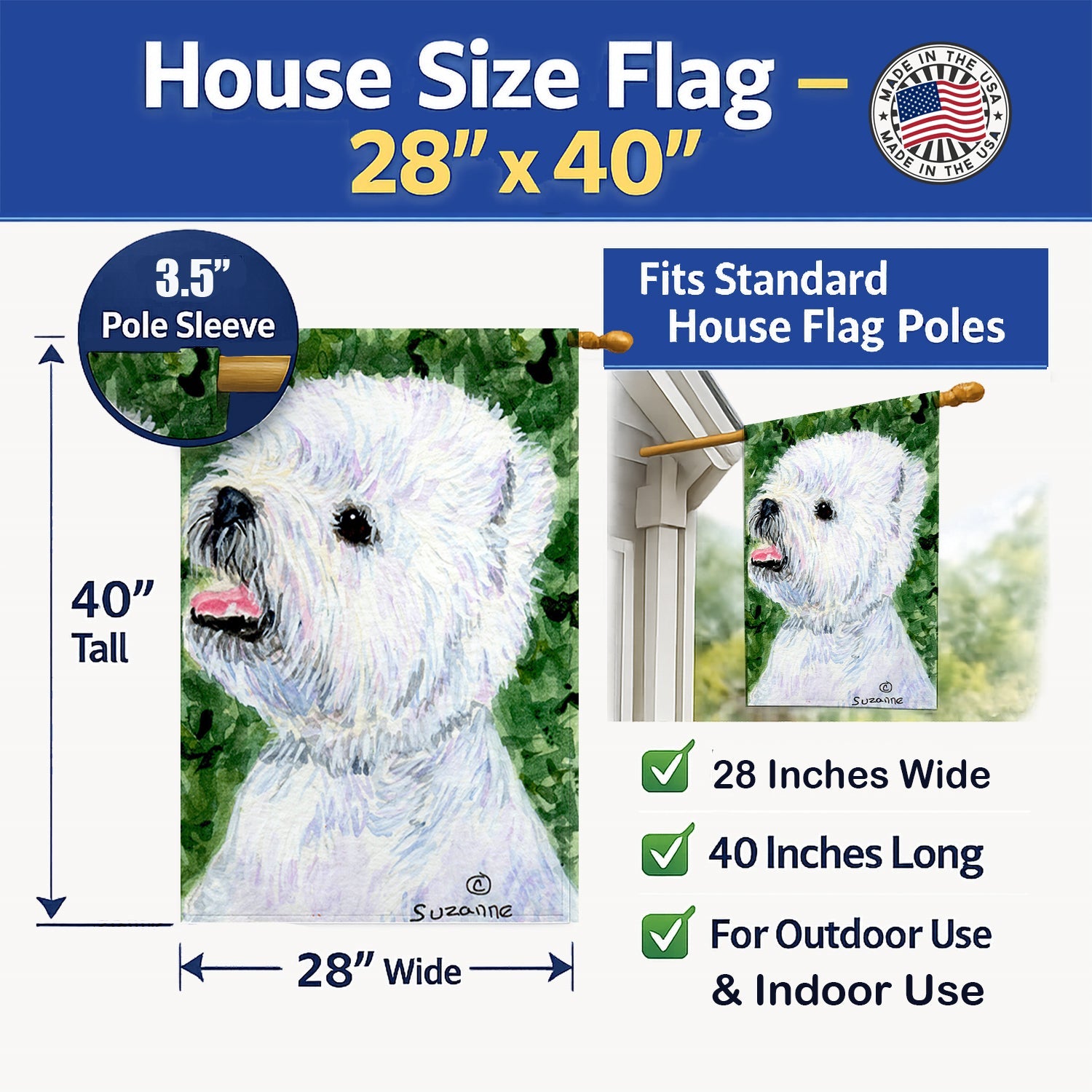 Westie House Flag 28x40 Porch Sleeve Pole Decorative Outside Yard Banner Artwork Wall Hanging, Polyester