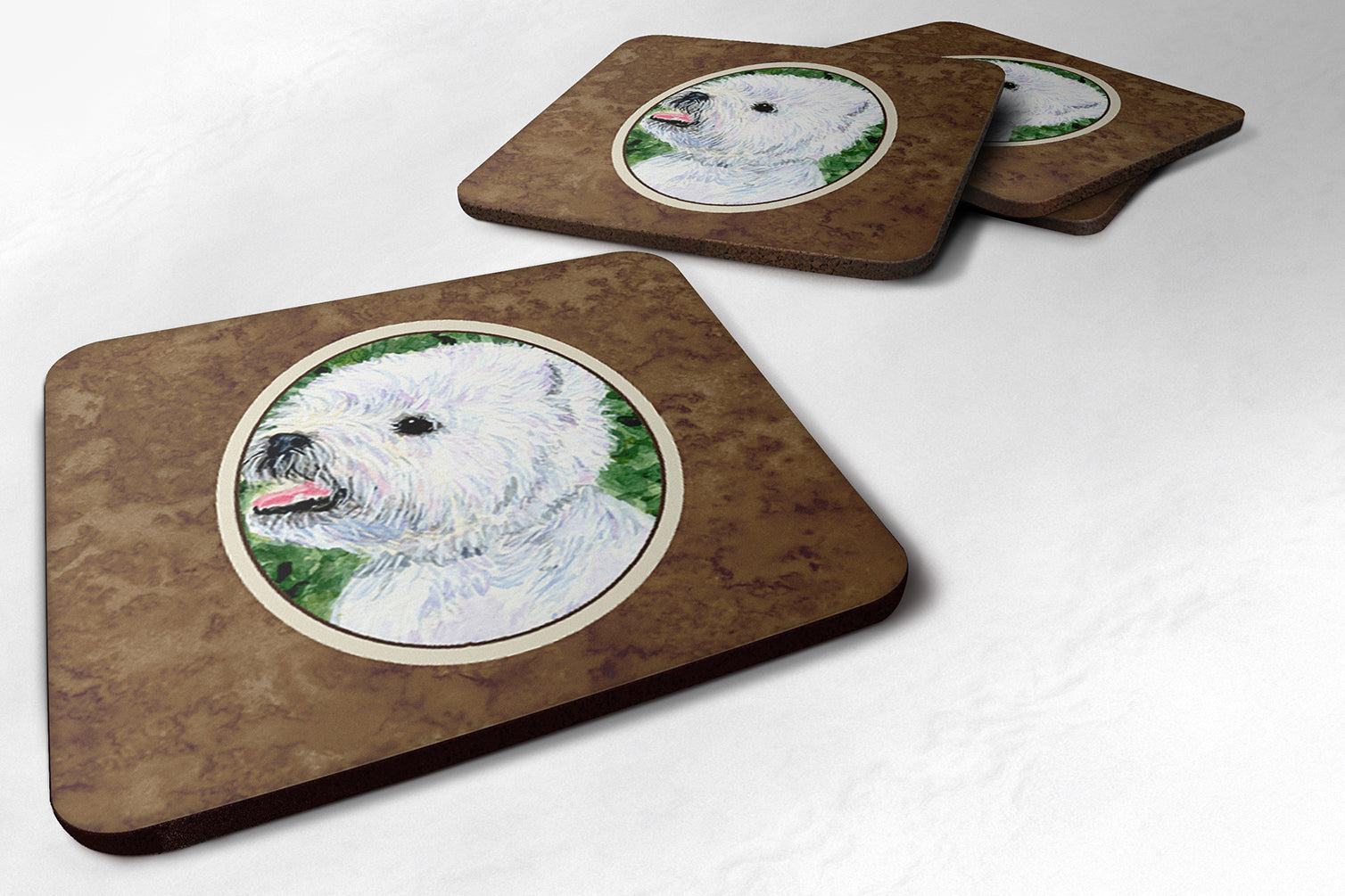 Westie Foam Coasters Set of 4 Cup Coasters for Indoor Outdoor, Tabletop Protection, Anti Slip, Mouse pad Material