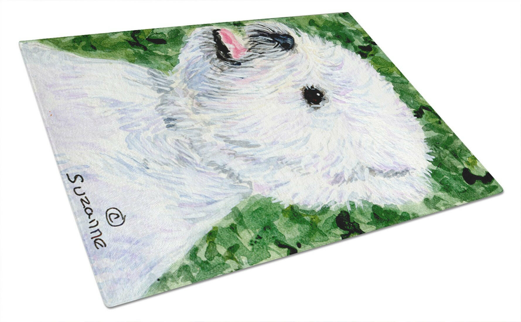 Westie Cutting Board Tempered Glass Kitchen Cutting Surface, Heat Resistant Chopping, Non-Slip Feet, Food Prep & Serving