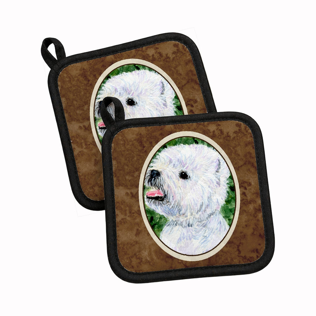 Westie Pot Holder Set of 2 Heat Resistant Quilted Hot Pads 7.5 x 7.5 Inch, Insulated Kitchen Trivets for Cooking & Baking