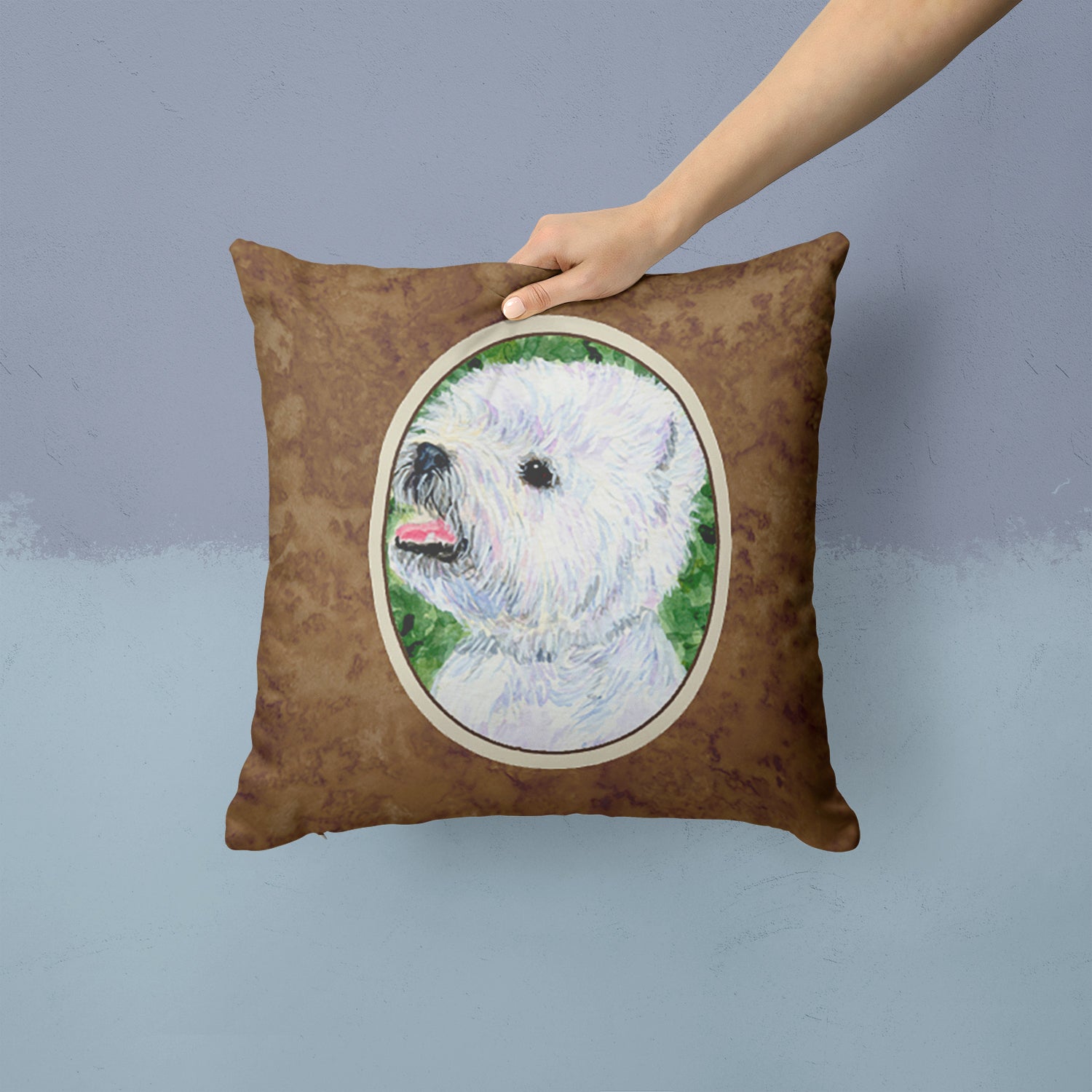 Westie Decorative Throw Pillow 14x14 Indoor Outdoor Accent Cushion, Fabric Cover with Insert for Sofa, Bed, Porch & Living Room