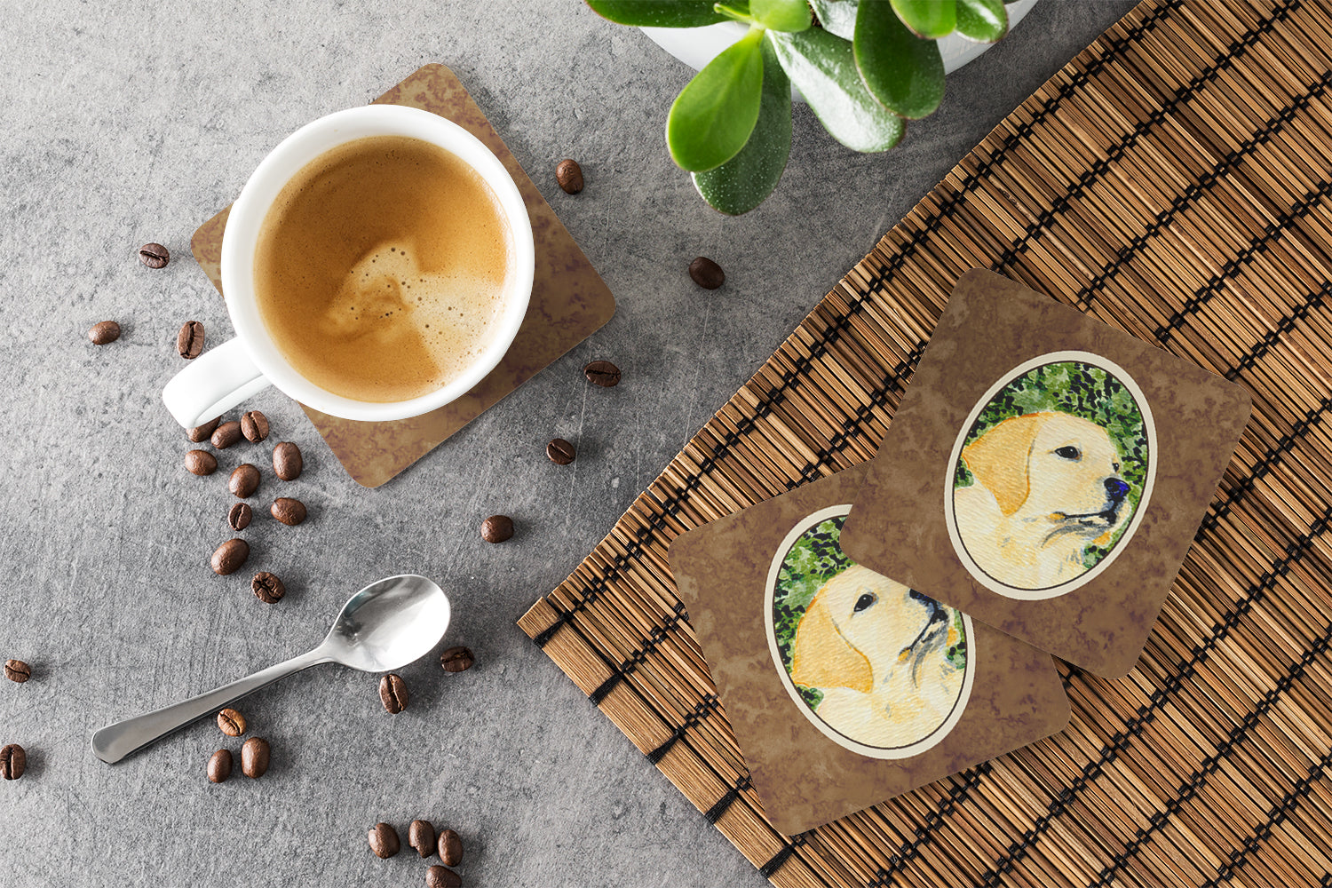Labrador Foam Coasters Set of 4 Cup Coasters for Indoor Outdoor, Tabletop Protection, Anti Slip, Mouse pad Material