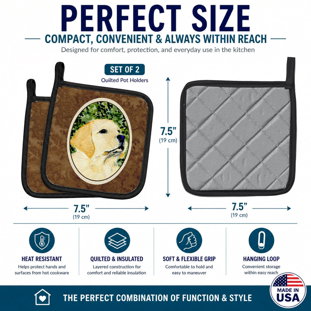 Labrador Pot Holder Set of 2 Heat Resistant Quilted Hot Pads 7.5 x 7.5 Inch, Insulated Kitchen Trivets for Cooking & Baking
