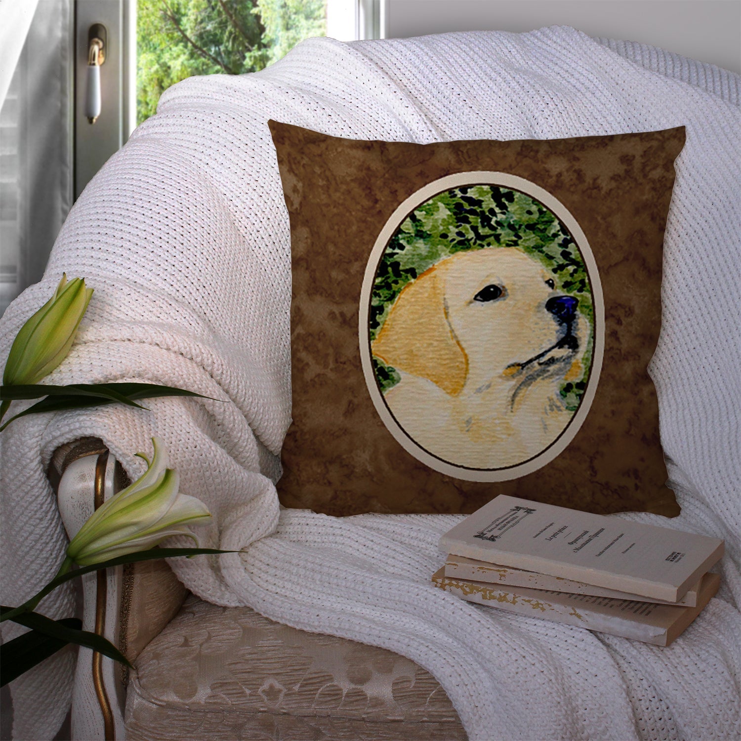Labrador Decorative Throw Pillow 14x14 Indoor Outdoor Accent Cushion, Fabric Cover with Insert for Sofa, Bed, Porch & Living Room