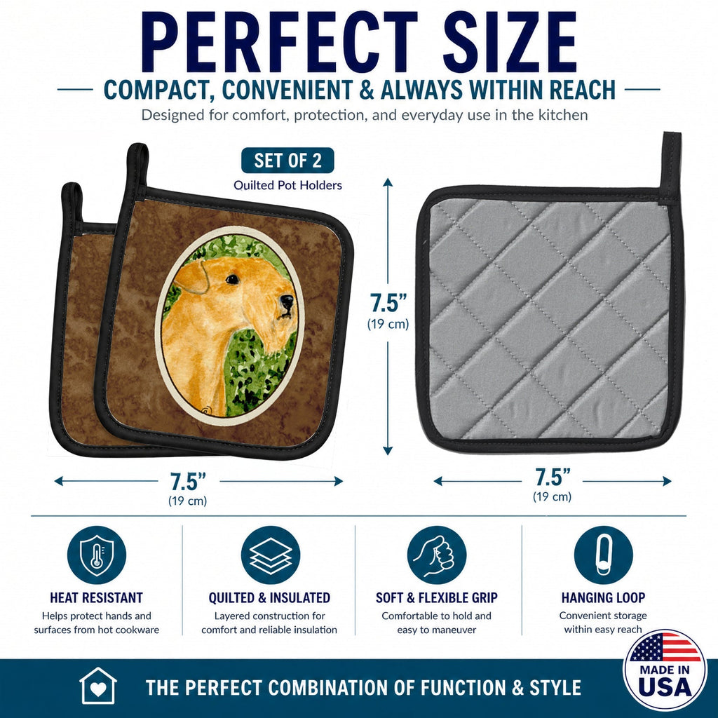 Lakeland Terrier Pot Holder Set of 2 Heat Resistant Quilted Hot Pads 7.5 x 7.5 Inch, Insulated Kitchen Trivets for Cooking & Baking