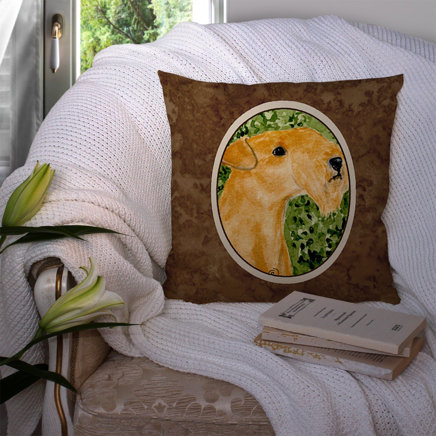 Lakeland Terrier Decorative Throw Pillow 14x14 Indoor Outdoor Accent Cushion, Fabric Cover with Insert for Sofa, Bed, Porch & Living Room