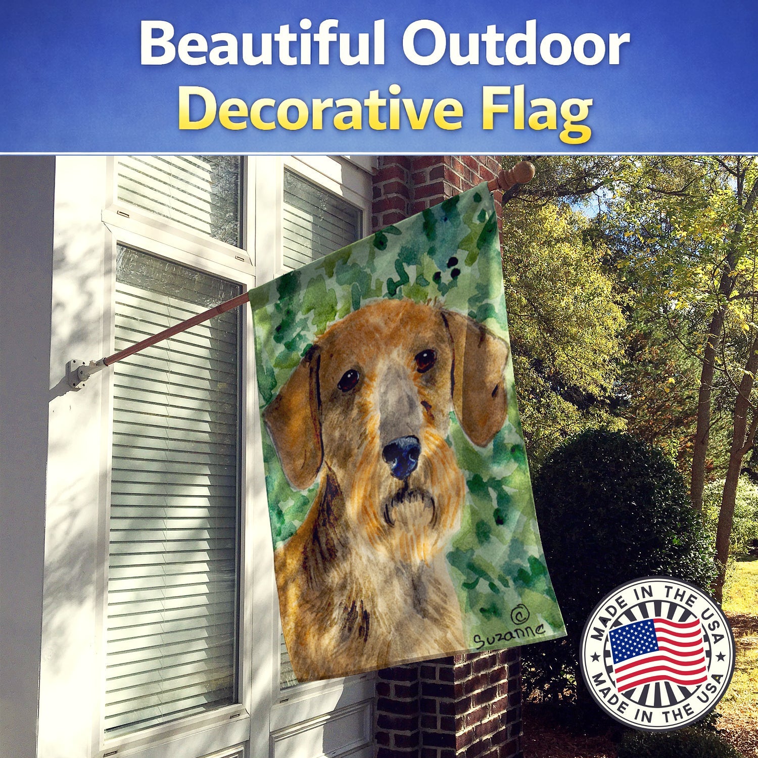 Dachshund House Flag 28x40 Porch Sleeve Pole Decorative Outside Yard Banner Artwork Wall Hanging, Polyester