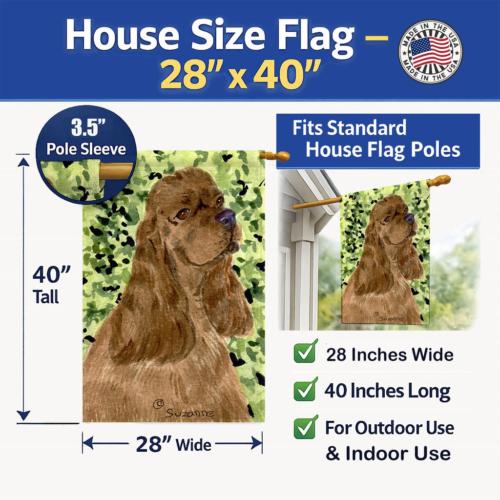Cocker Spaniel House Flag 28x40 Porch Sleeve Pole Decorative Outside Yard Banner Artwork Wall Hanging, Polyester