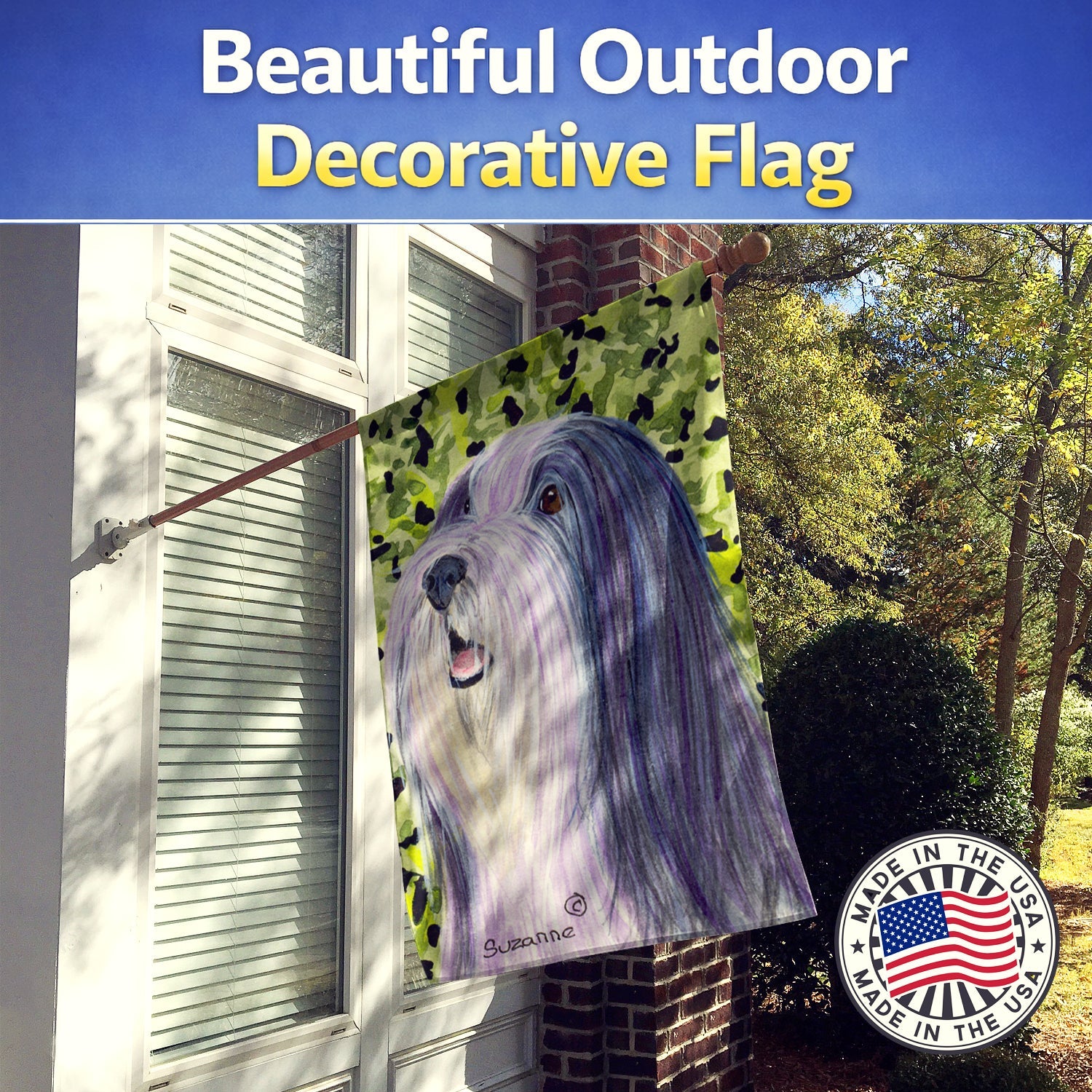 Bearded Collie House Flag 28x40 Porch Sleeve Pole Decorative Outside Yard Banner Artwork Wall Hanging, Polyester