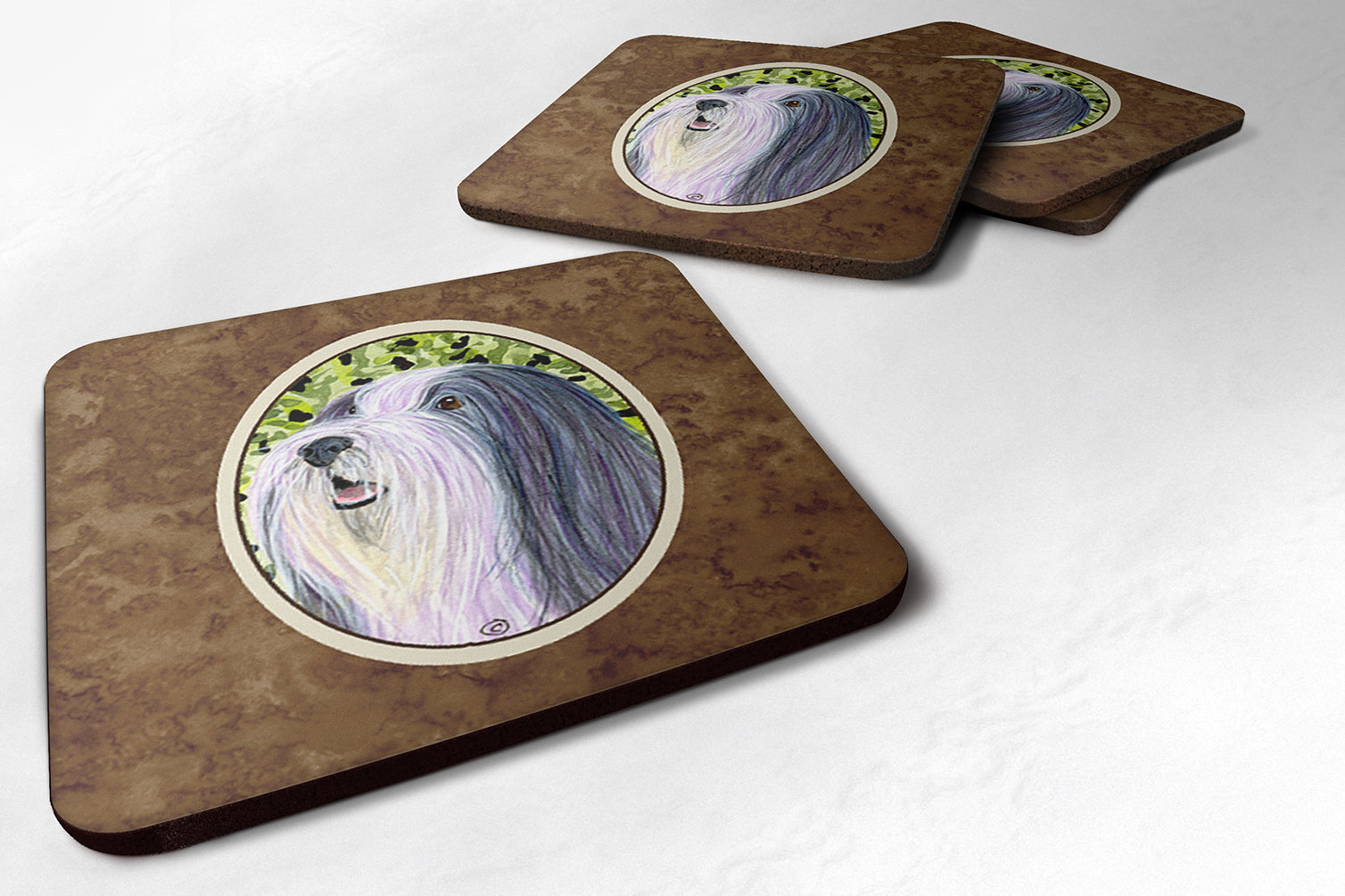 Bearded Collie Foam Coasters Set of 4 Cup Coasters for Indoor Outdoor, Tabletop Protection, Anti Slip, Mouse pad Material