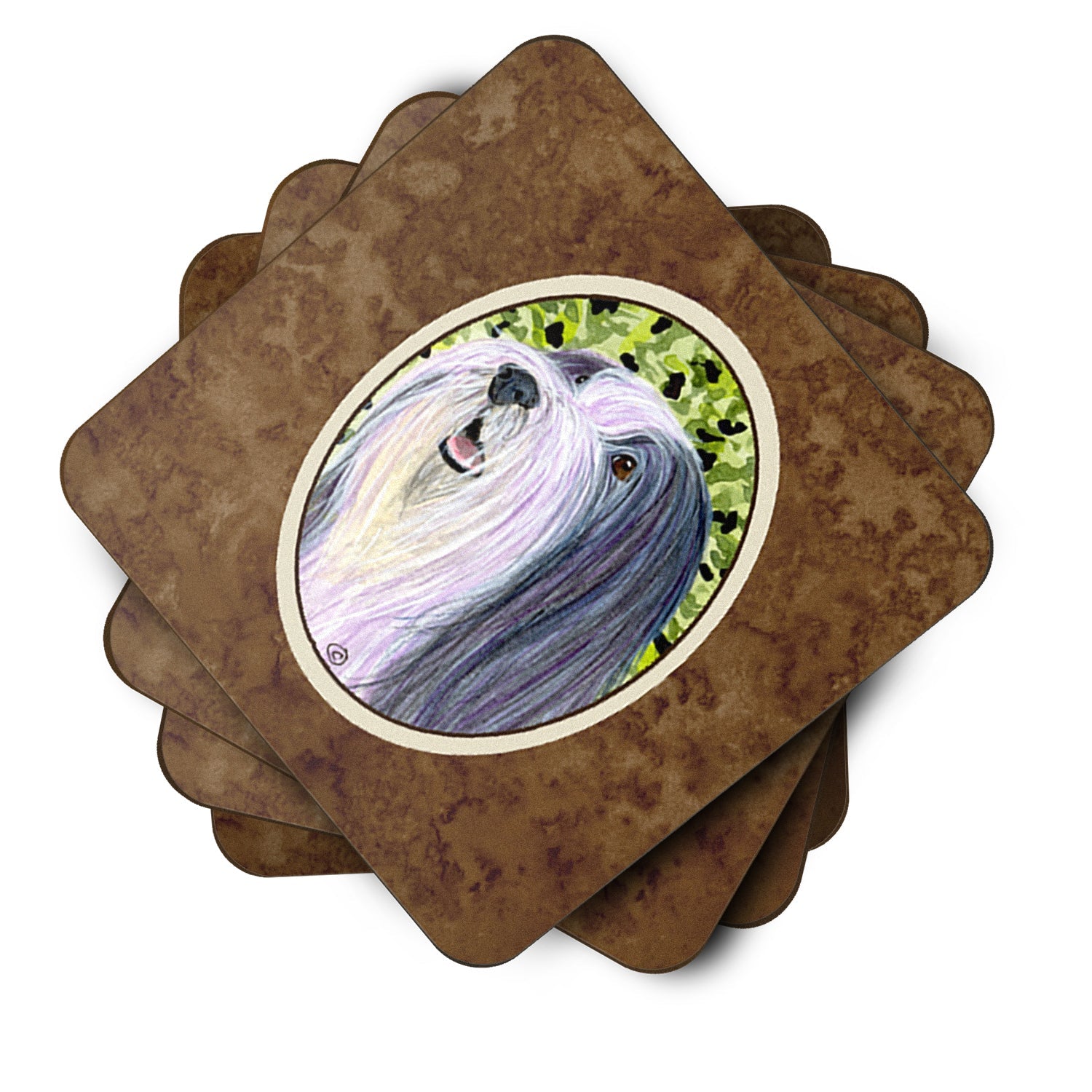 Bearded Collie Foam Coasters Set of 4 Cup Coasters for Indoor Outdoor, Tabletop Protection, Anti Slip, Mouse pad Material