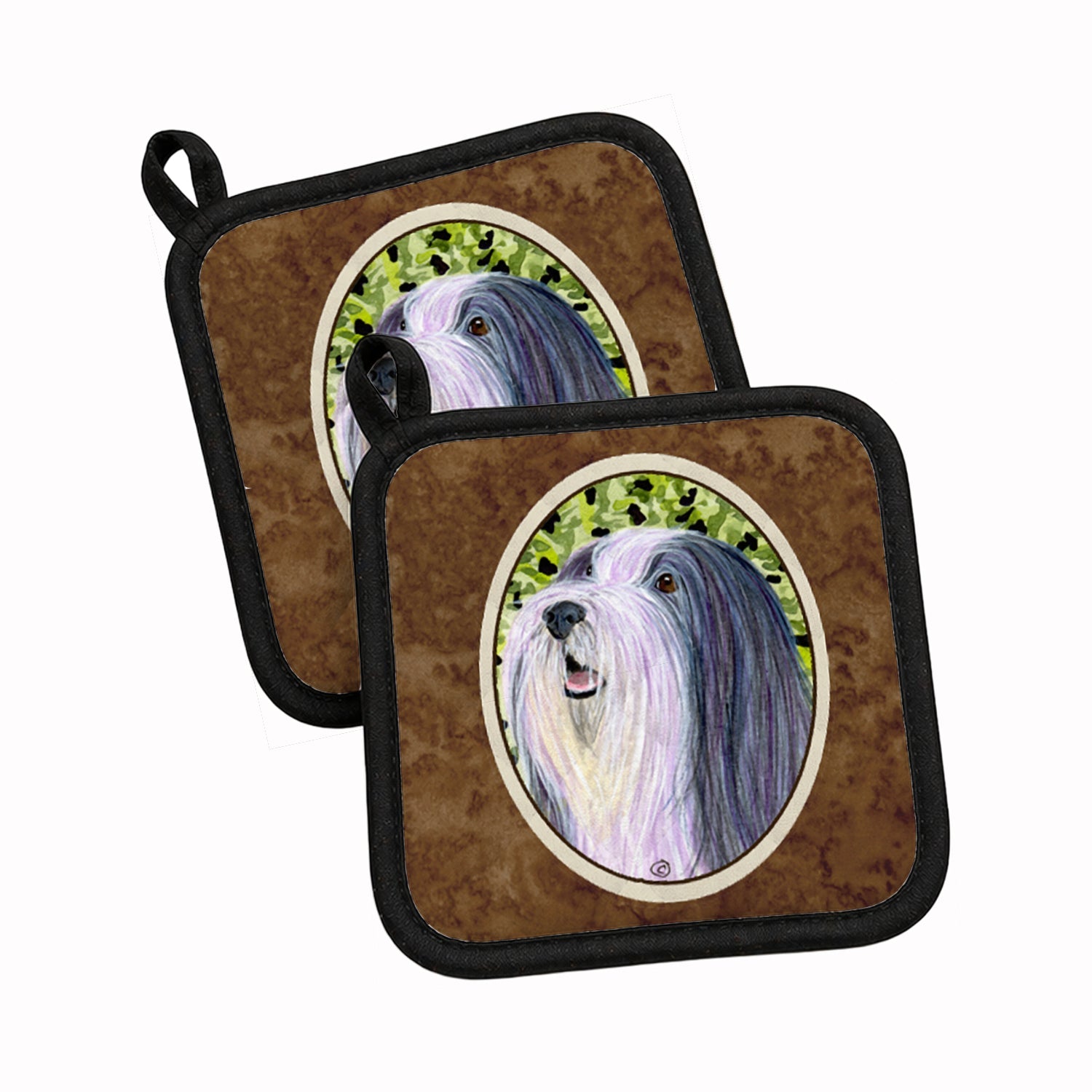 Bearded Collie Pot Holder Set of 2 Heat Resistant Quilted Hot Pads 7.5 x 7.5 Inch, Insulated Kitchen Trivets for Cooking & Baking