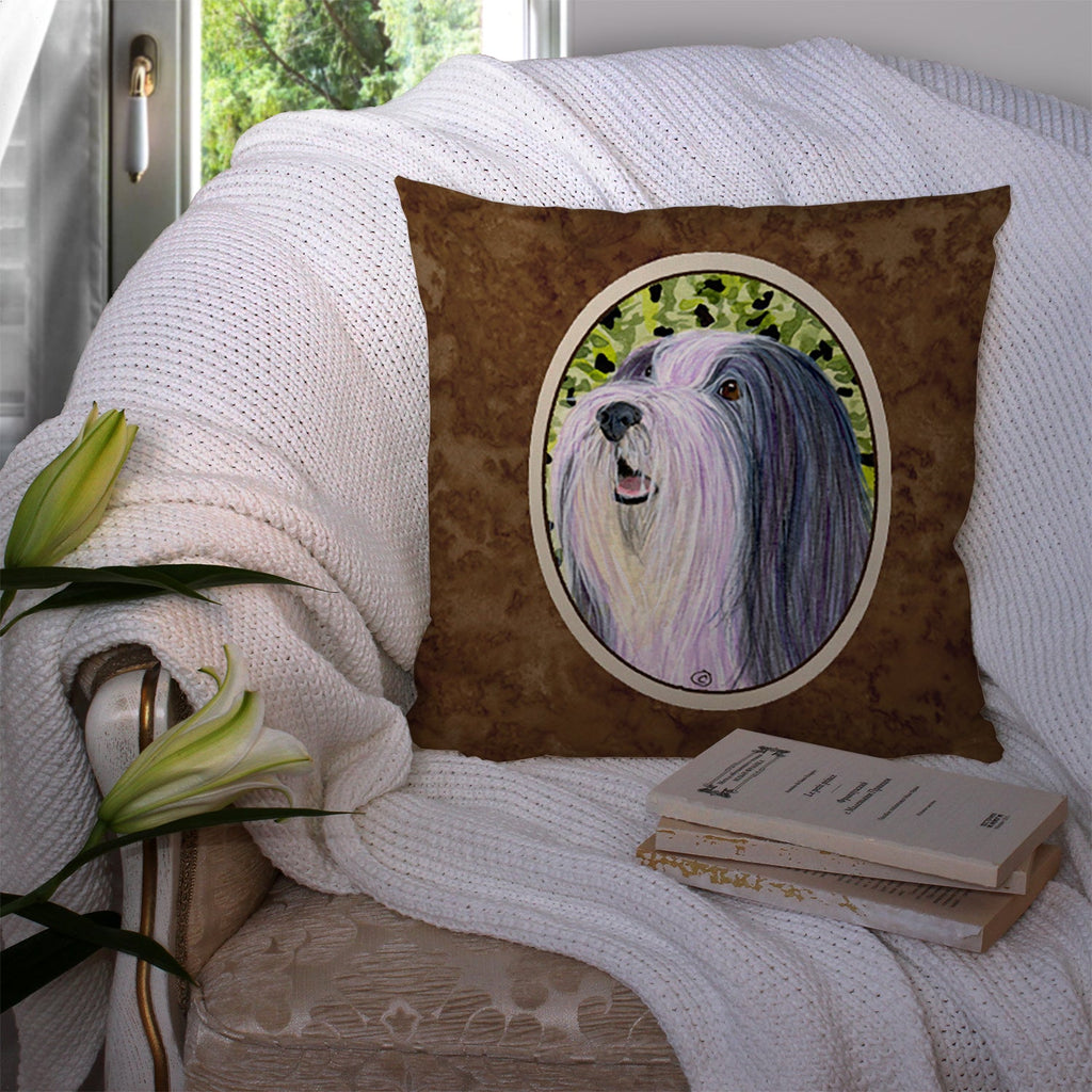Bearded Collie Decorative Throw Pillow 14x14 Indoor Outdoor Accent Cushion, Fabric Cover with Insert for Sofa, Bed, Porch & Living Room