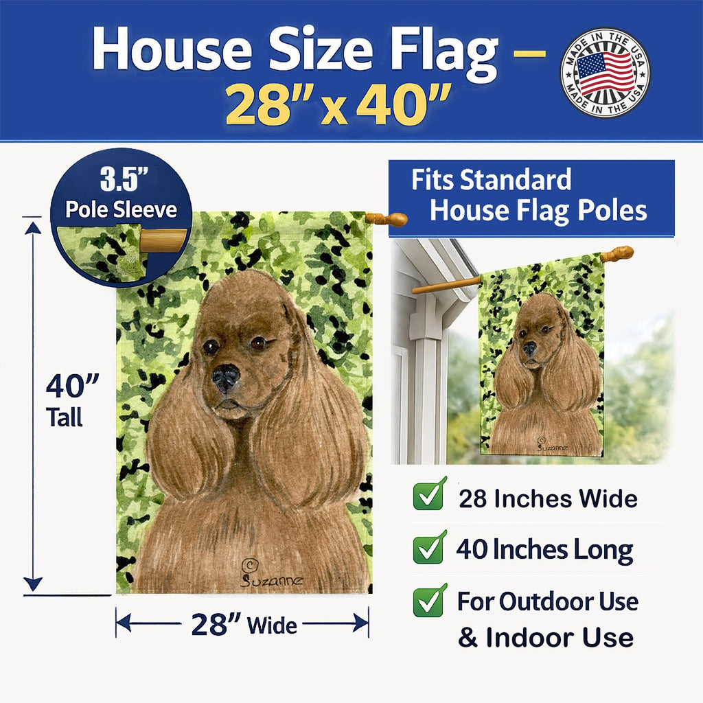 Cocker Spaniel House Flag 28x40 Porch Sleeve Pole Decorative Outside Yard Banner Artwork Wall Hanging, Polyester