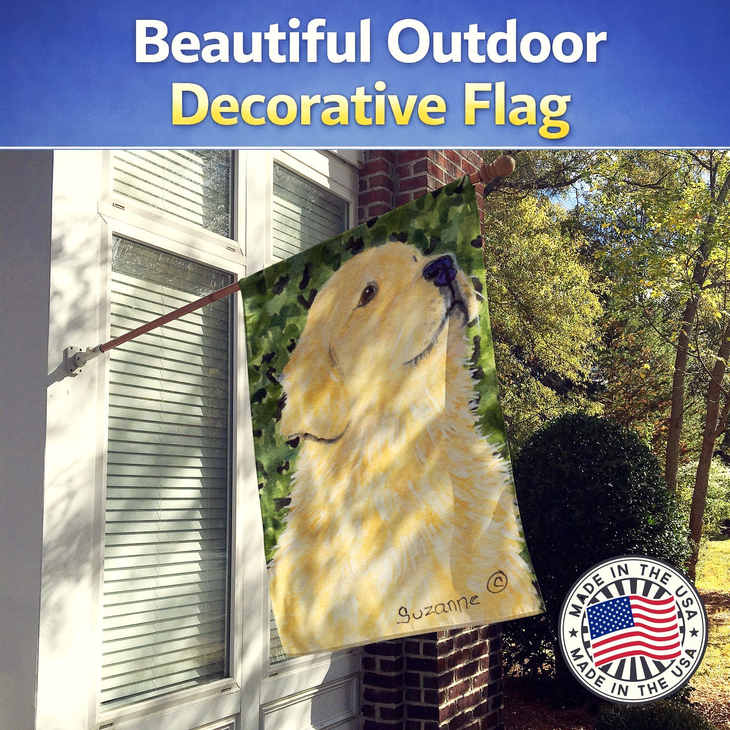 Golden Retriever House Flag 28x40 Porch Sleeve Pole Decorative Outside Yard Banner Artwork Wall Hanging, Polyester