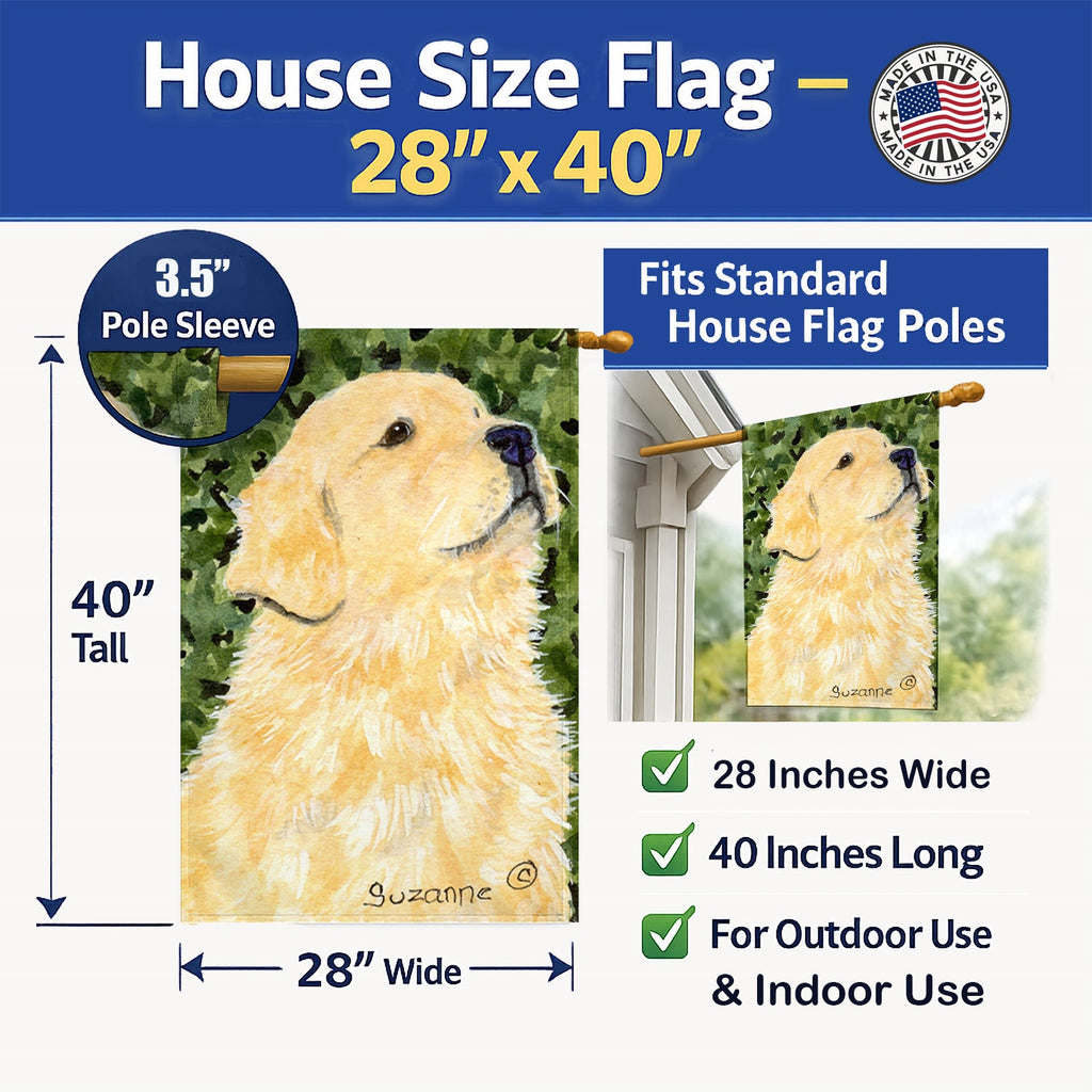 Golden Retriever House Flag 28x40 Porch Sleeve Pole Decorative Outside Yard Banner Artwork Wall Hanging, Polyester